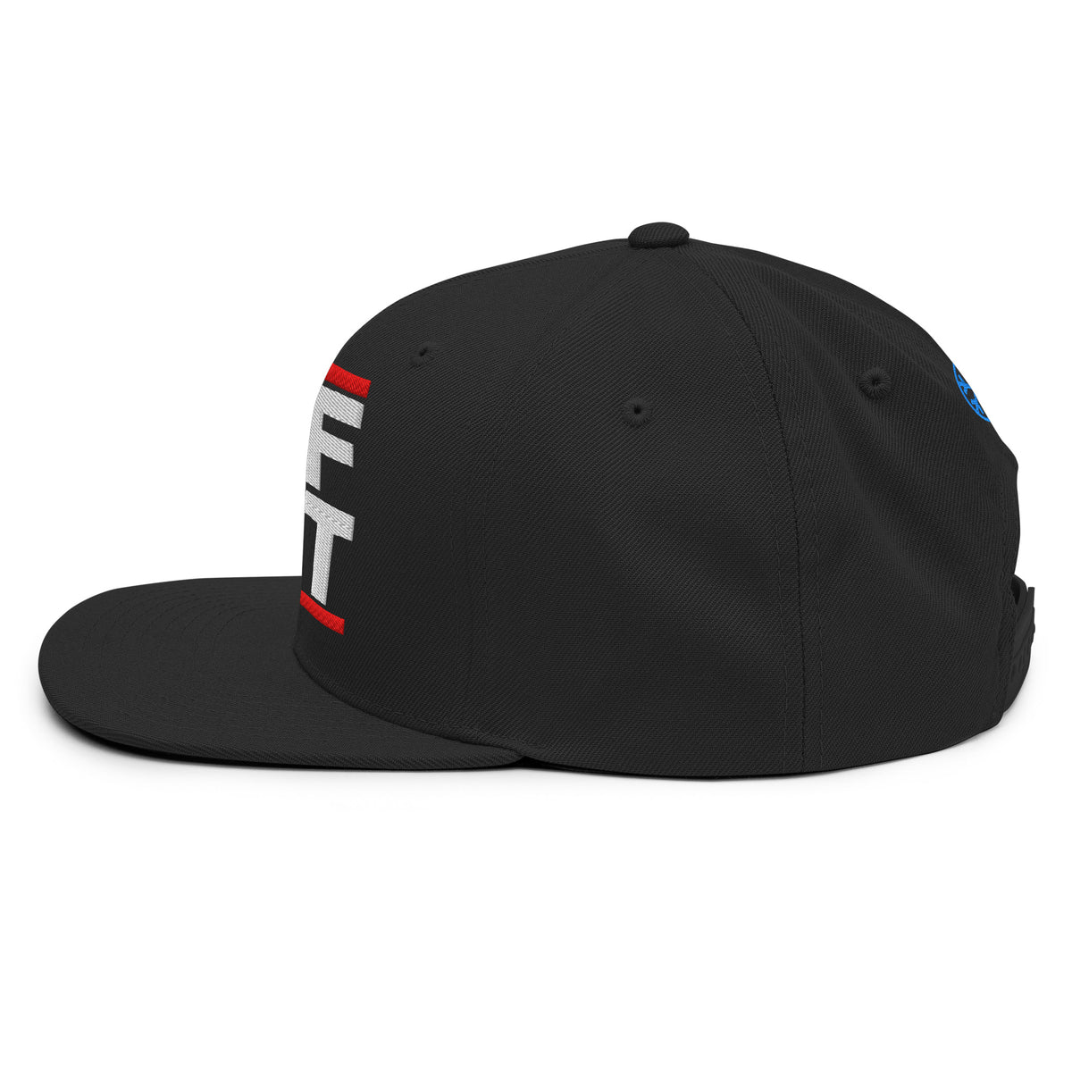 Black-BDFRNT OG Snapback Hat from B.Different Clothing, left side, graffiti-inspired streetwear