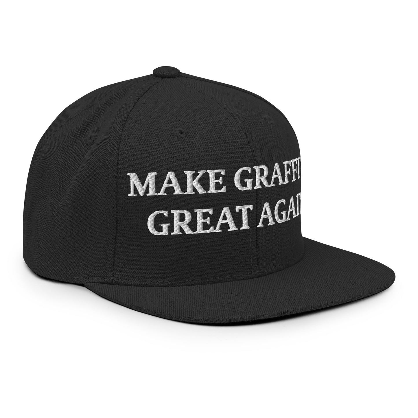 Black-Make Graffiti Great Again Snapback Hat from B.Different Clothing, 3/4 right view, graffiti-inspired streetwear