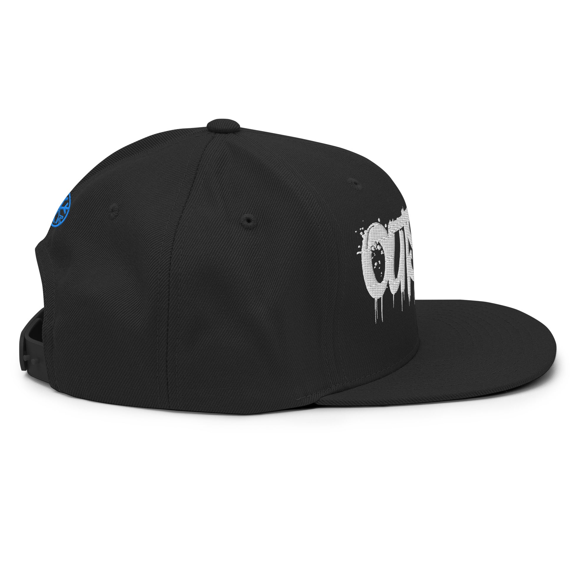 Black-Outsider Graffiti Tag Snapback Hat from B.Different Clothing, right view, graffiti-inspired streetwear