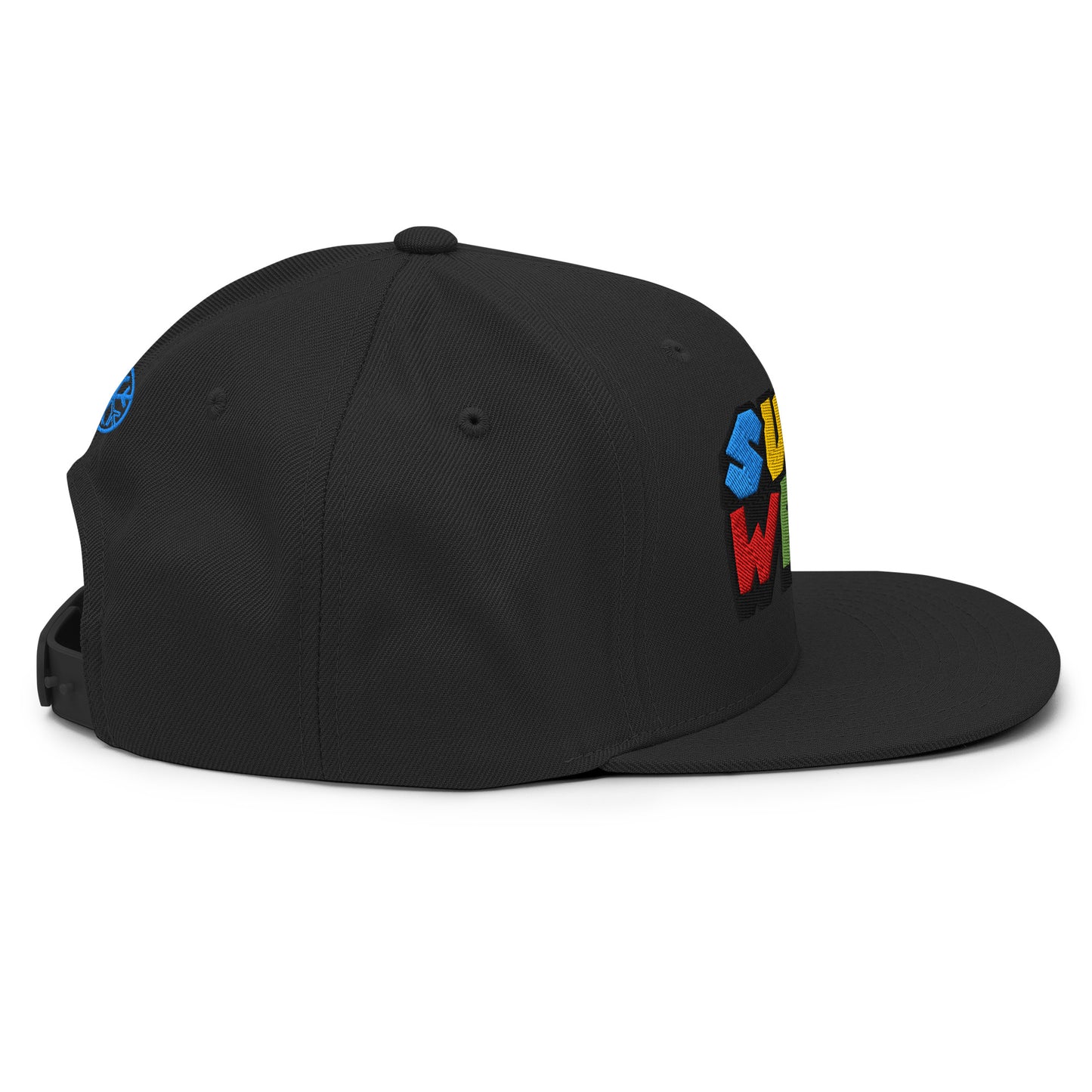 Black-Super Weird Bros Snapback Hat from B.Different Clothing, right view, graffiti-inspired streetwear