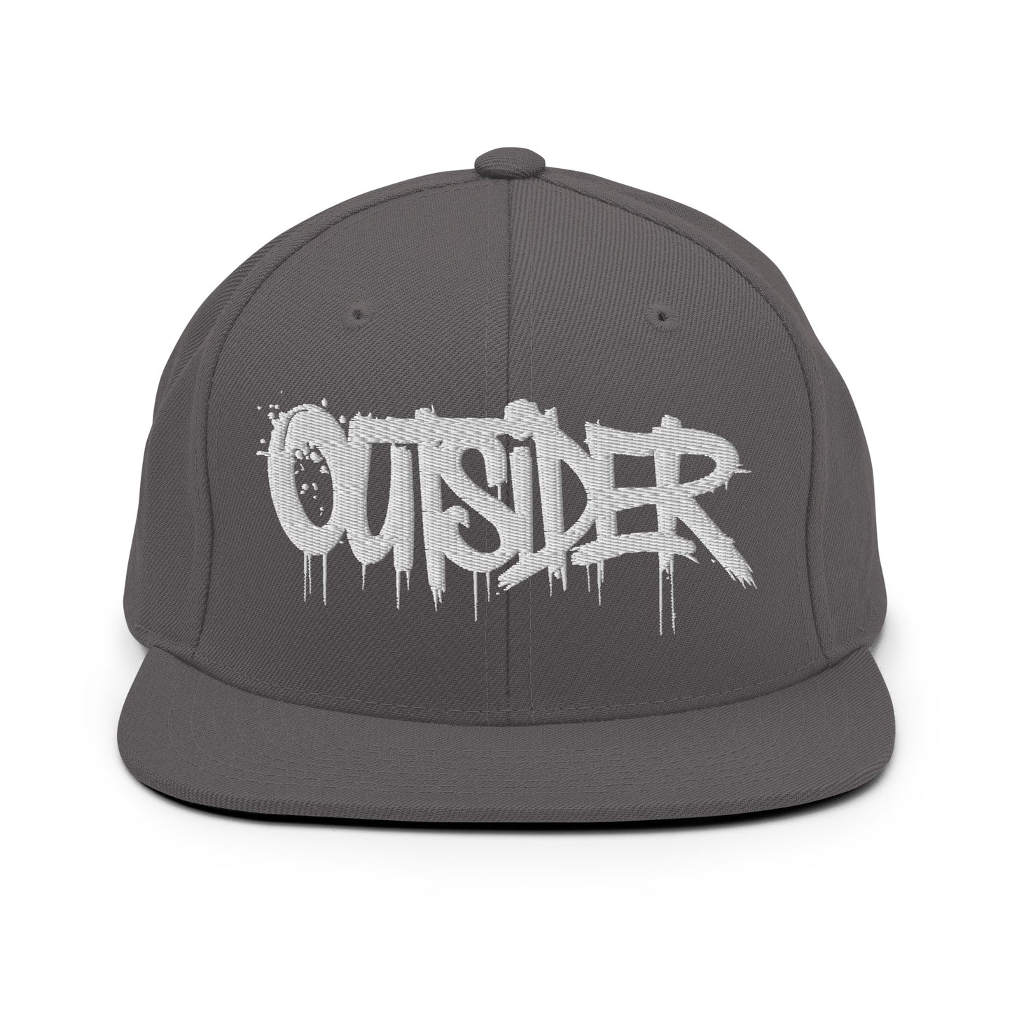 Darkgray-Outsider Graffiti Tag Snapback Hat from B.Different Clothing, front view, graffiti-inspired streetwear