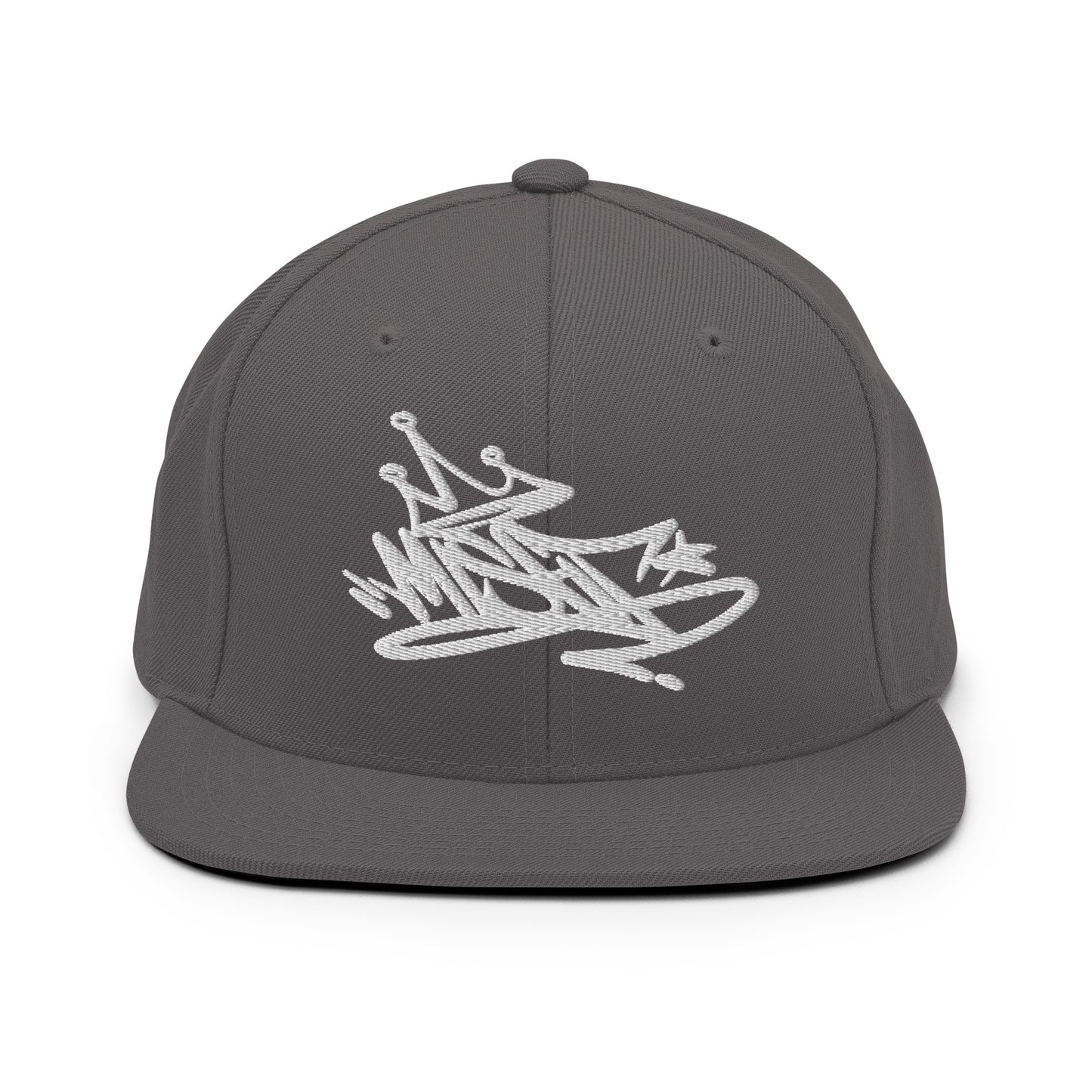 Darkgray-Misfit Graffiti Tag Snapback Hat from B.Different Clothing, front view, graffiti-inspired streetwear