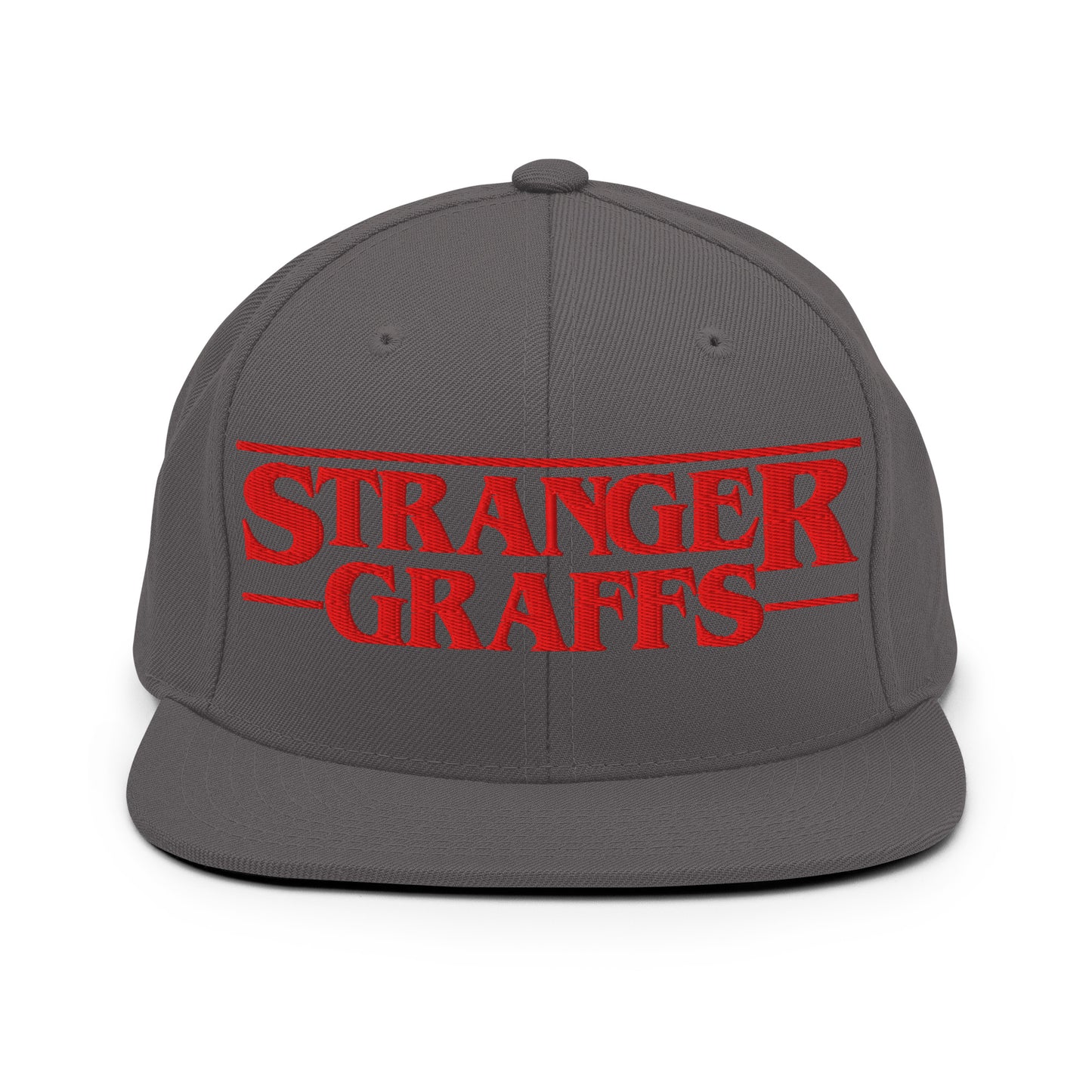 Gray-Stranger Graffs Snapback Hat from B.Different Clothing, front view, graffiti-inspired streetwear