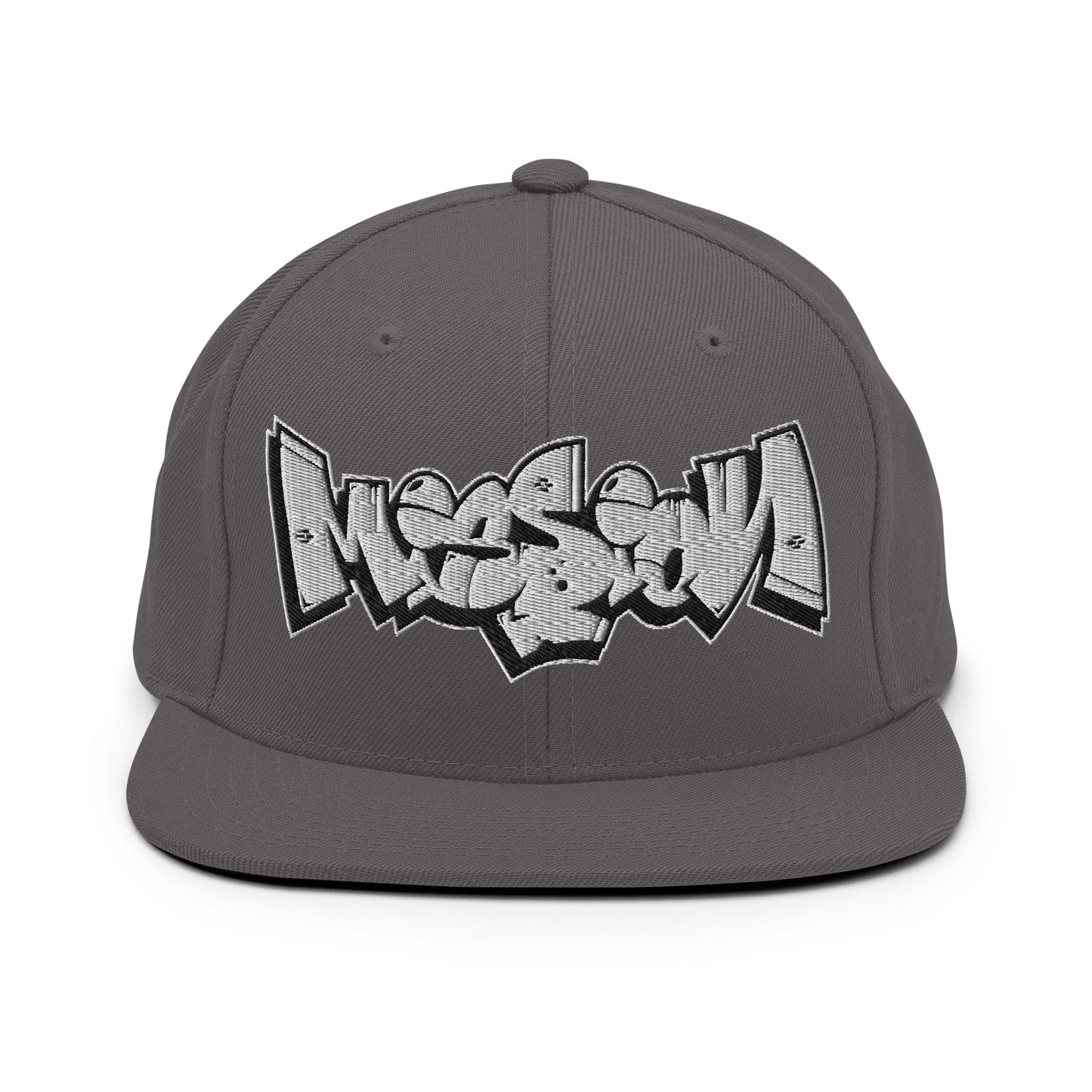 Darkgray-Mission Graffiti Piece Snapback Hat from B.Different Clothing, front view, graffiti-inspired streetwear