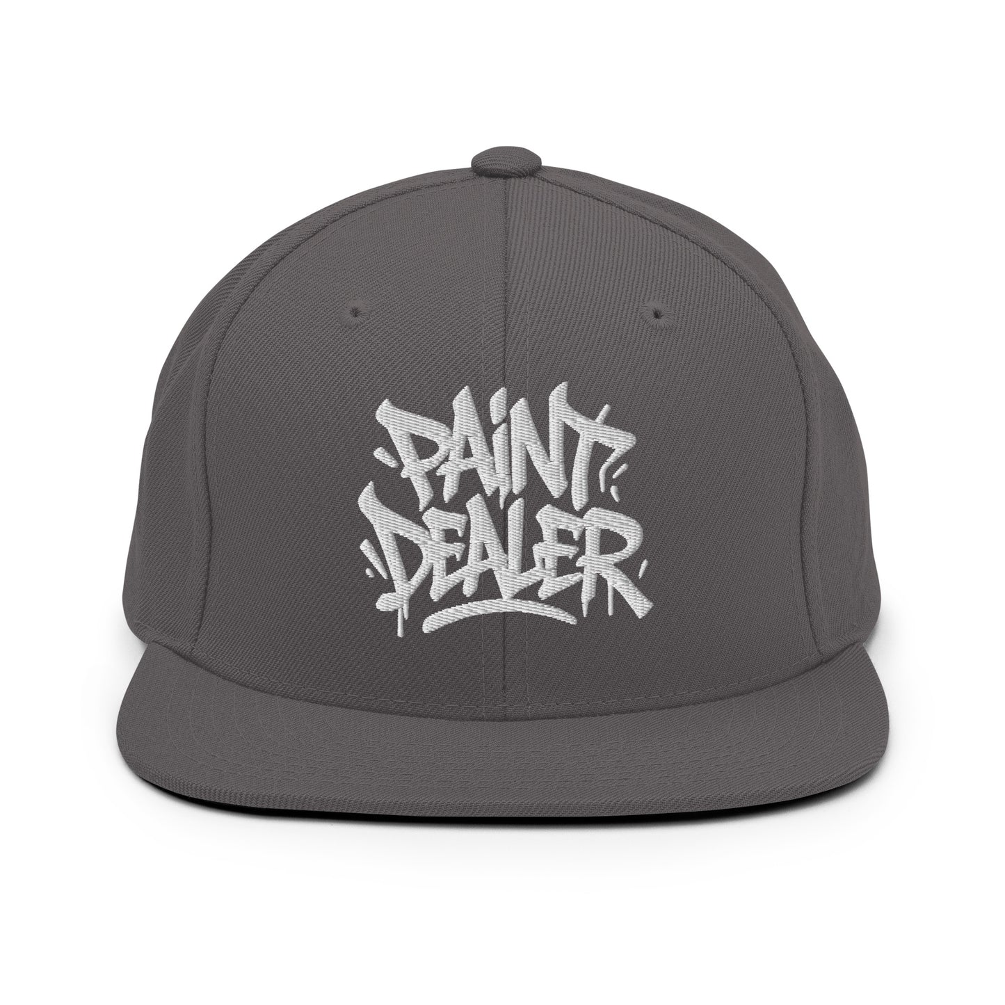 Darkgray-Paint Dealer Graffiti Tag Snapback Hat from B.Different Clothing, front view, graffiti-inspired streetwear