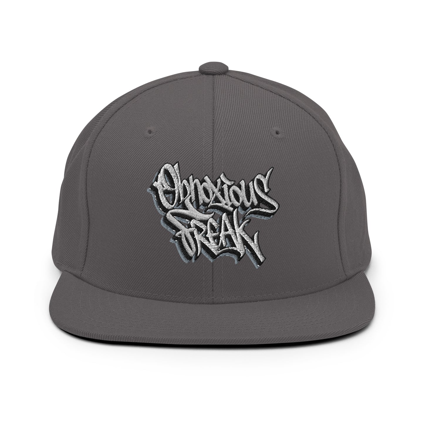 Gray-Obnoxious Freak Graffiti Snapback Hat from B.Different Clothing, front view, graffiti-inspired streetwear