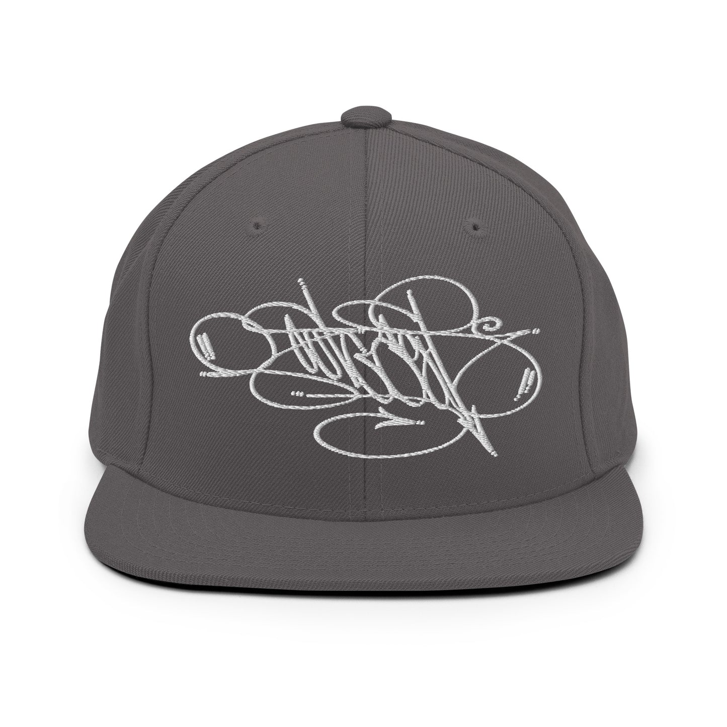 Gray-Outcast Tag Snapback Hat by Graffiti Dad from B.Different Clothing, front view, graffiti-inspired streetwear