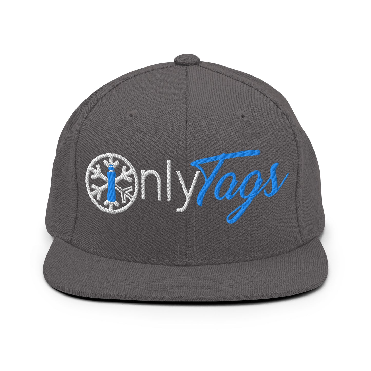 Gray-Only Tags Graffiti Snapback Hat from B.Different Clothing, front view, graffiti-inspired streetwear