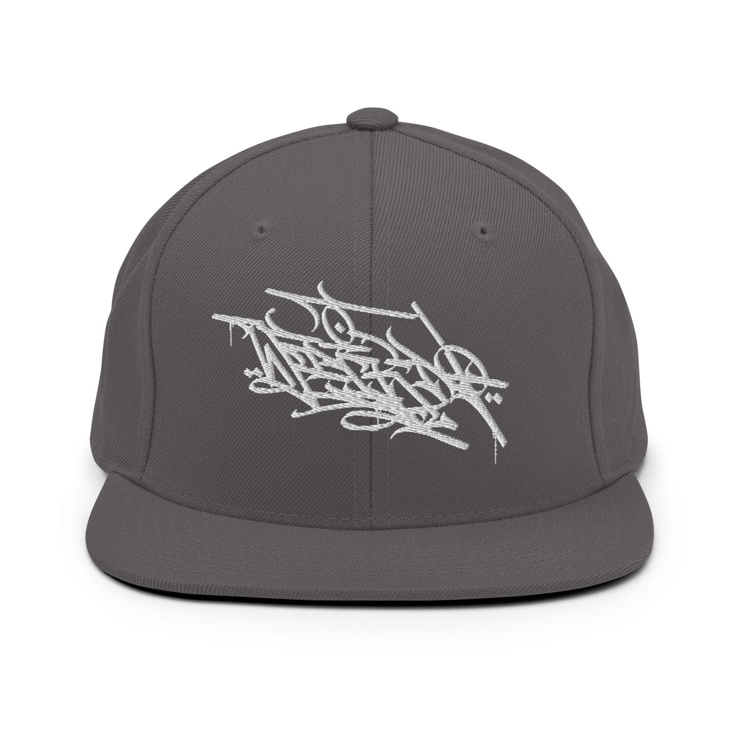 Gray-Weirdo Graffiti Tag Snapback Hat by Shew from B.Different Clothing, front view, graffiti-inspired streetwear