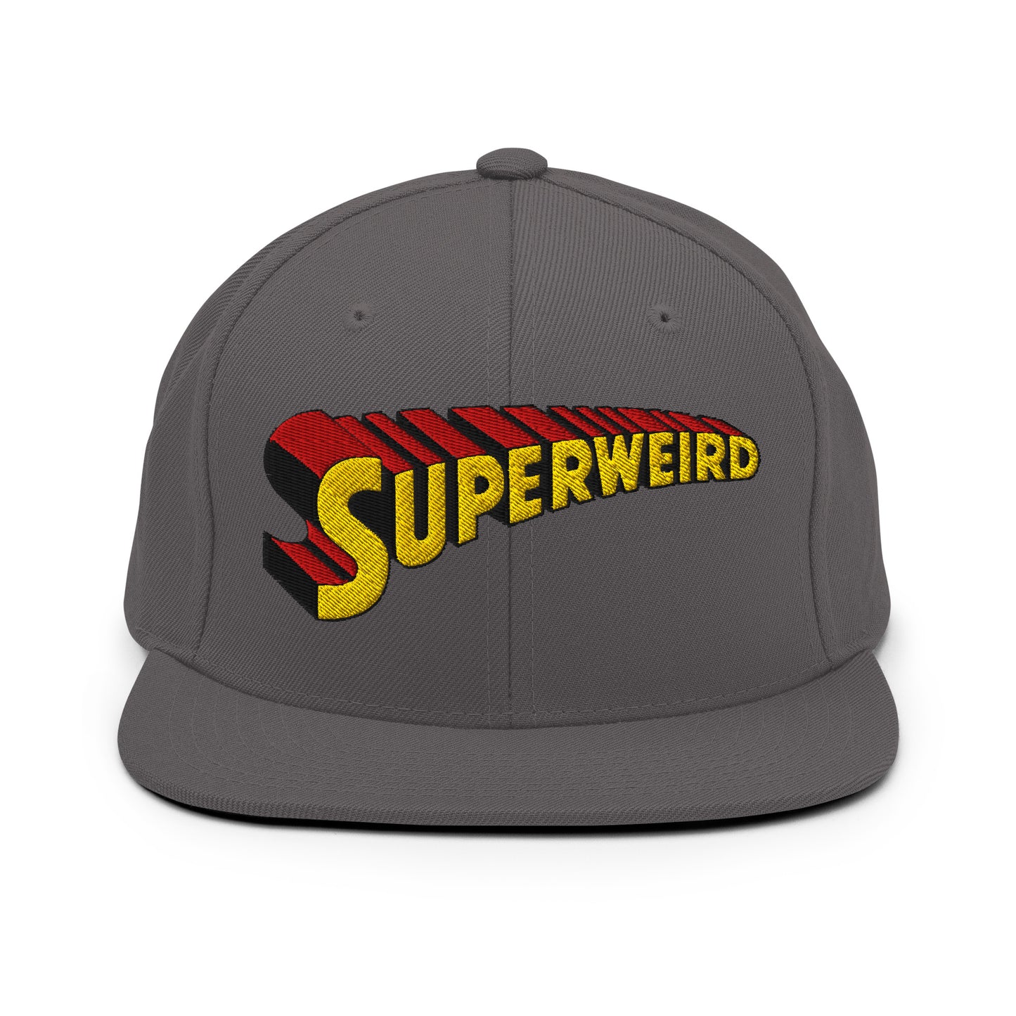 Gray-Superweird Snapback Hat from B.Different Clothing, front view, graffiti-inspired streetwear