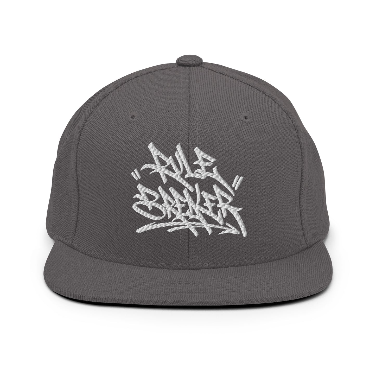 Darkgray-Rule Breaker Graffiti Tag Snapback Hat from B.Different Clothing, front view, graffiti-inspired streetwear