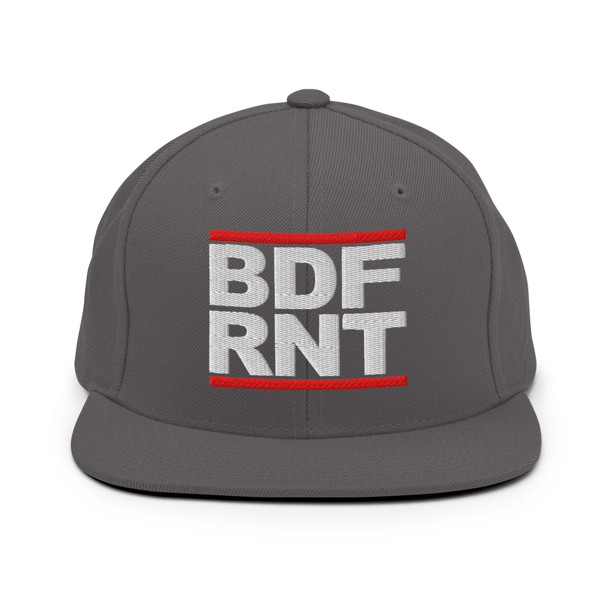 Darkgray-BDFRNT OG Snapback Hat from B.Different Clothing, front view, graffiti-inspired streetwear