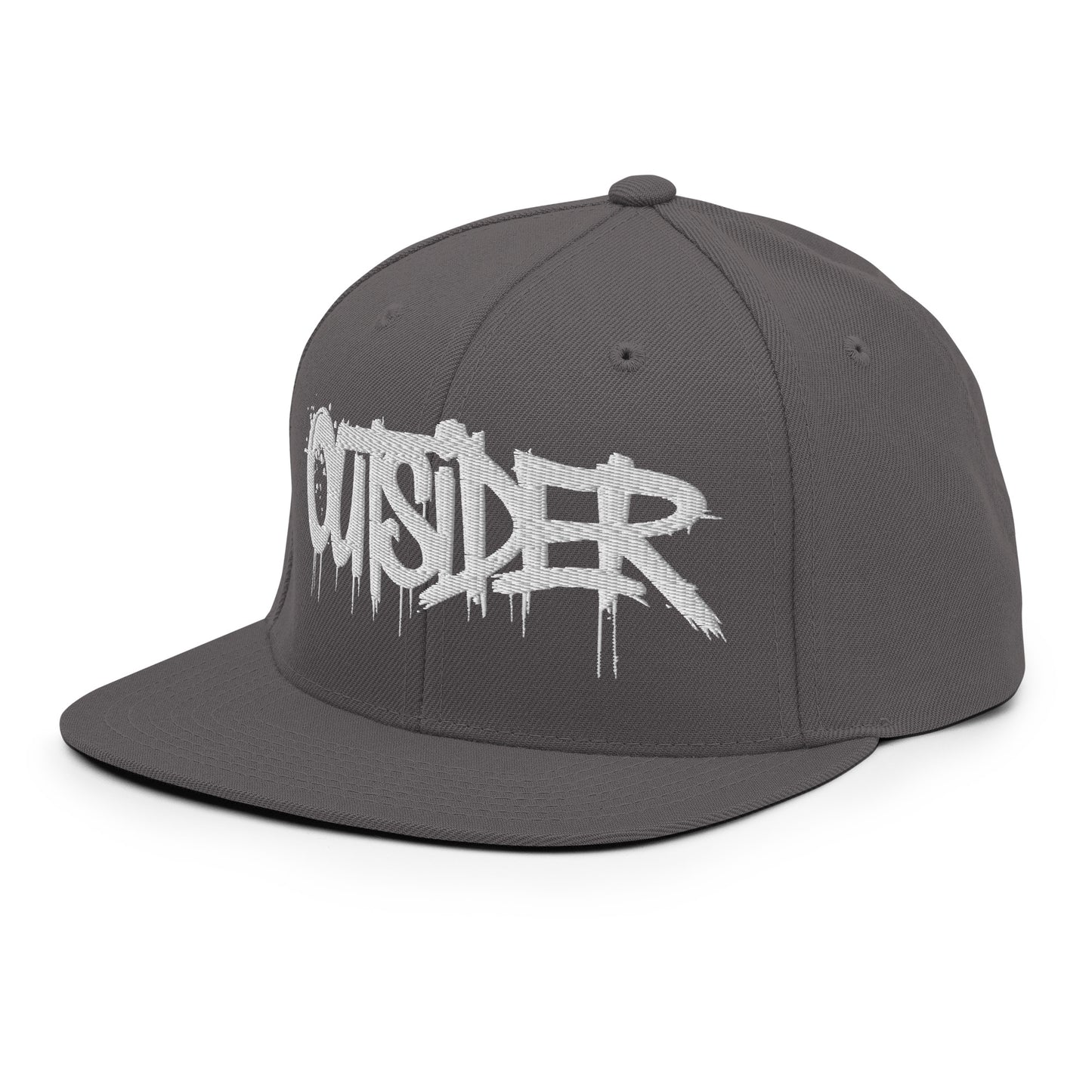 Darkgray-Outsider Graffiti Tag Snapback Hat from B.Different Clothing, 3/4 left view, graffiti-inspired streetwear