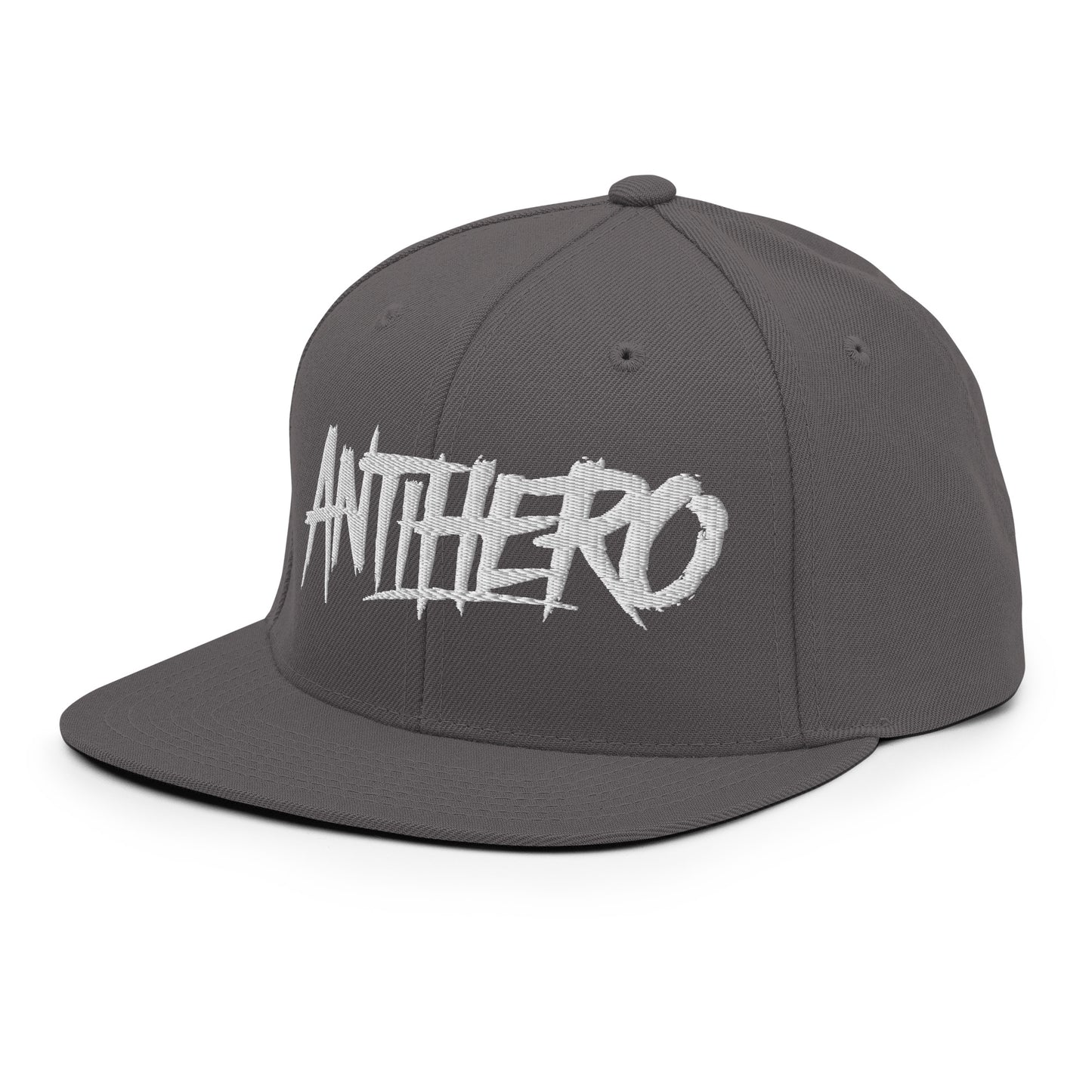 Gray-Antihero Graffiti Tag Snapback Hat from B.Different Clothing, 3/4 left view, graffiti-inspired streetwear