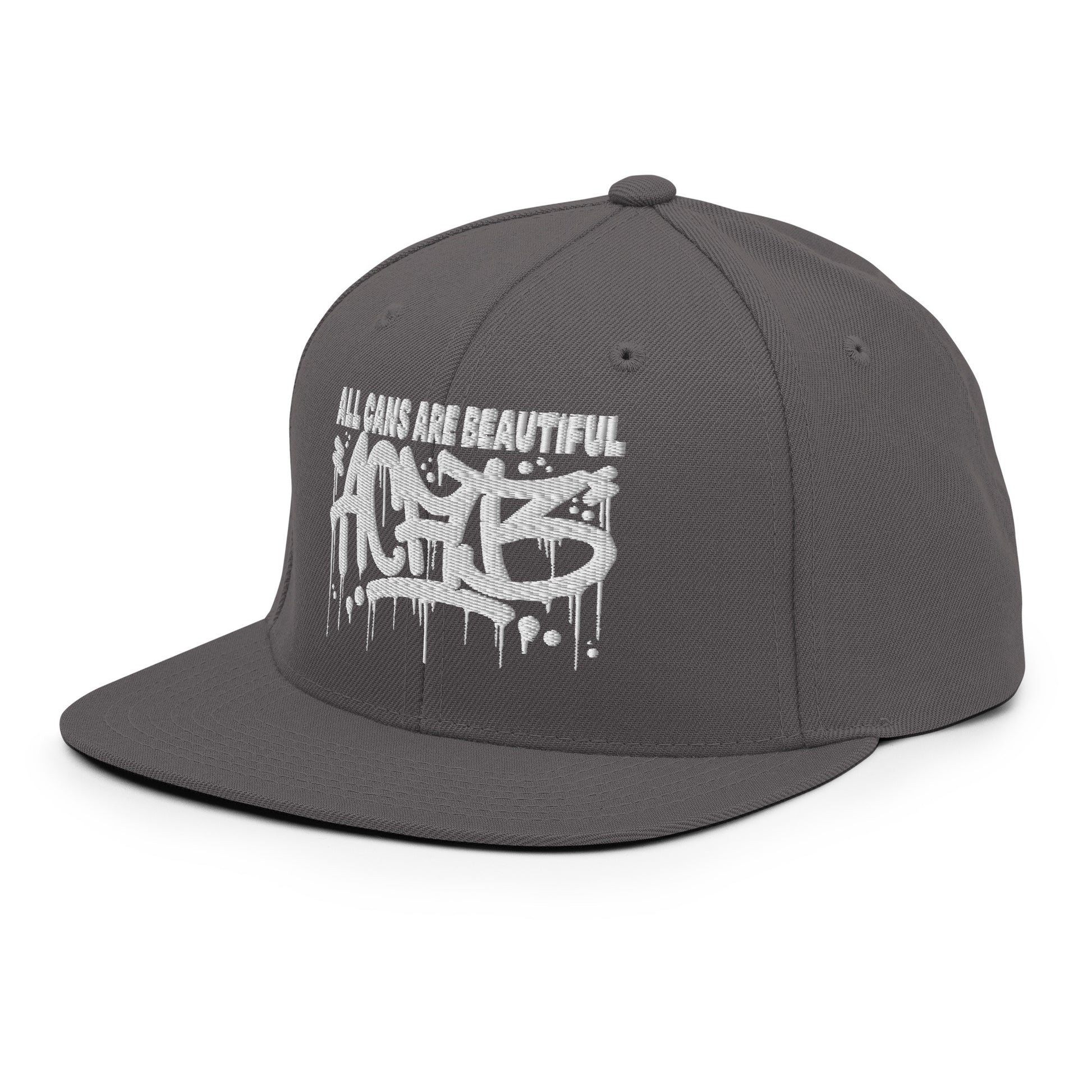 Darkgray-ACAB Graffiti Tag Snapback Hat from B.Different Clothing, 3/4 left view, graffiti-inspired streetwear
