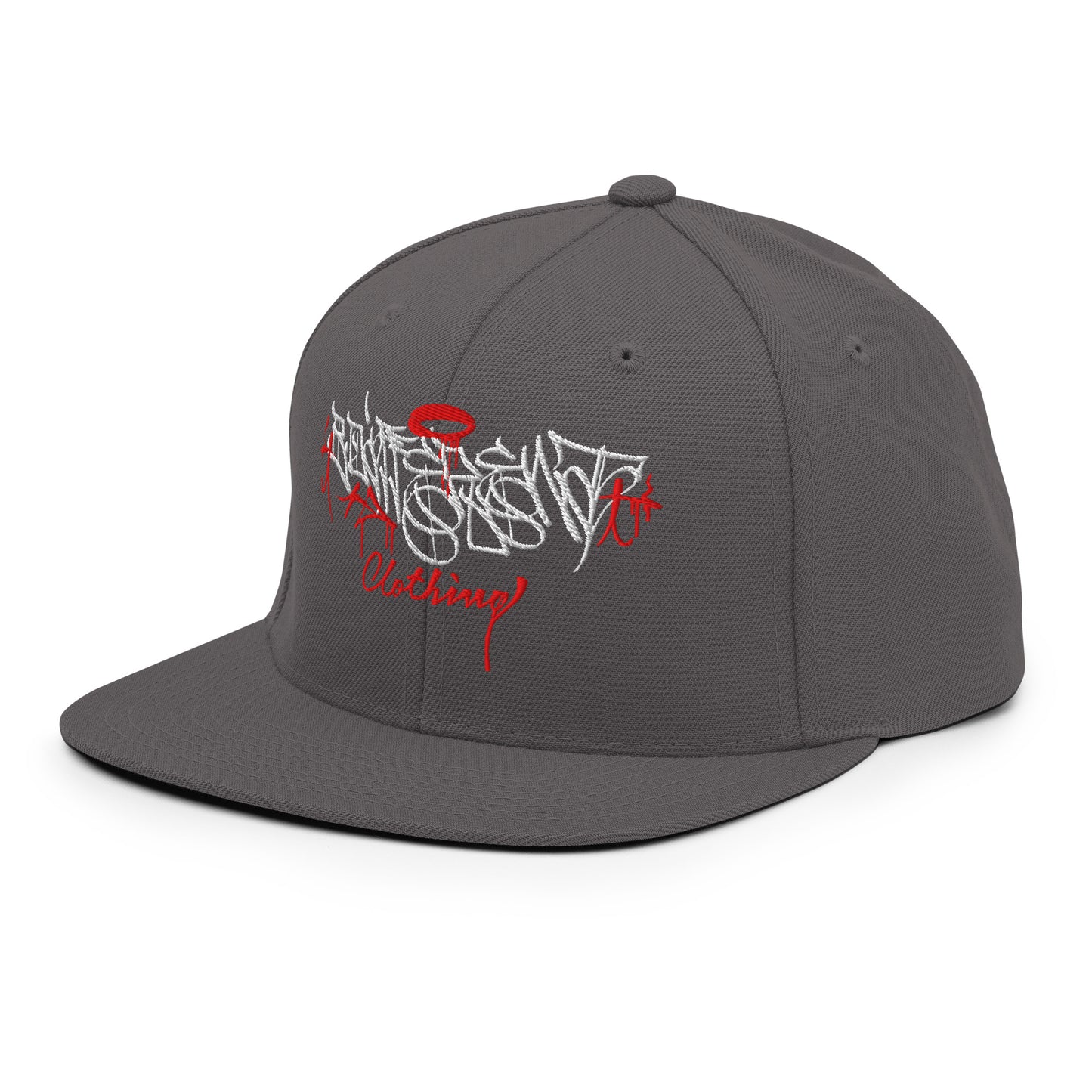 Darkgray-Caos One Collab Graffiti Snapback Hat from B.Different Clothing, 3/4 left view, graffiti-inspired streetwear
