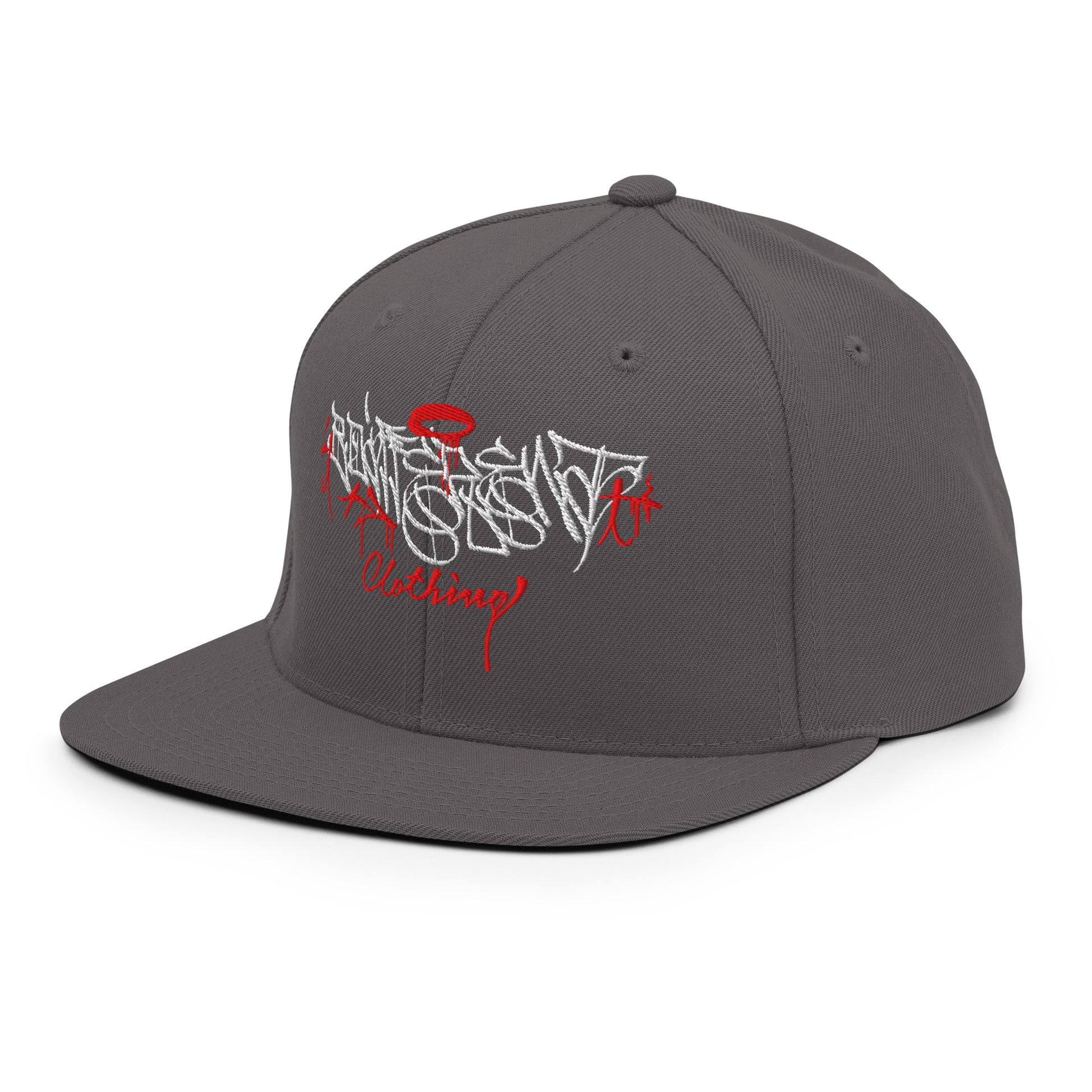 Darkgray-Caos One Collab Graffiti Snapback Hat from B.Different Clothing, 3/4 left view, graffiti-inspired streetwear