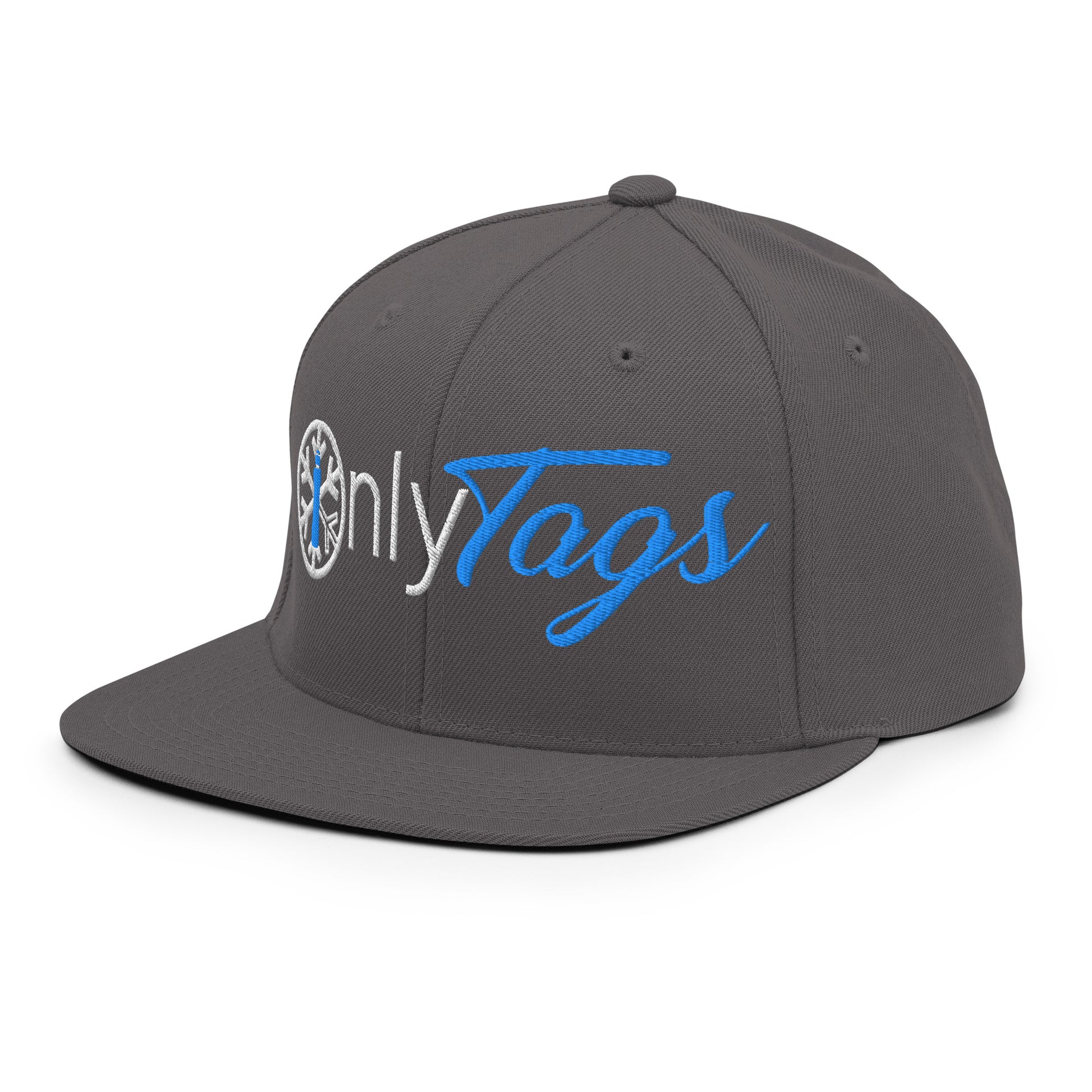 Gray-Only Tags Graffiti Snapback Hat from B.Different Clothing, 3/4 left view, graffiti-inspired streetwear