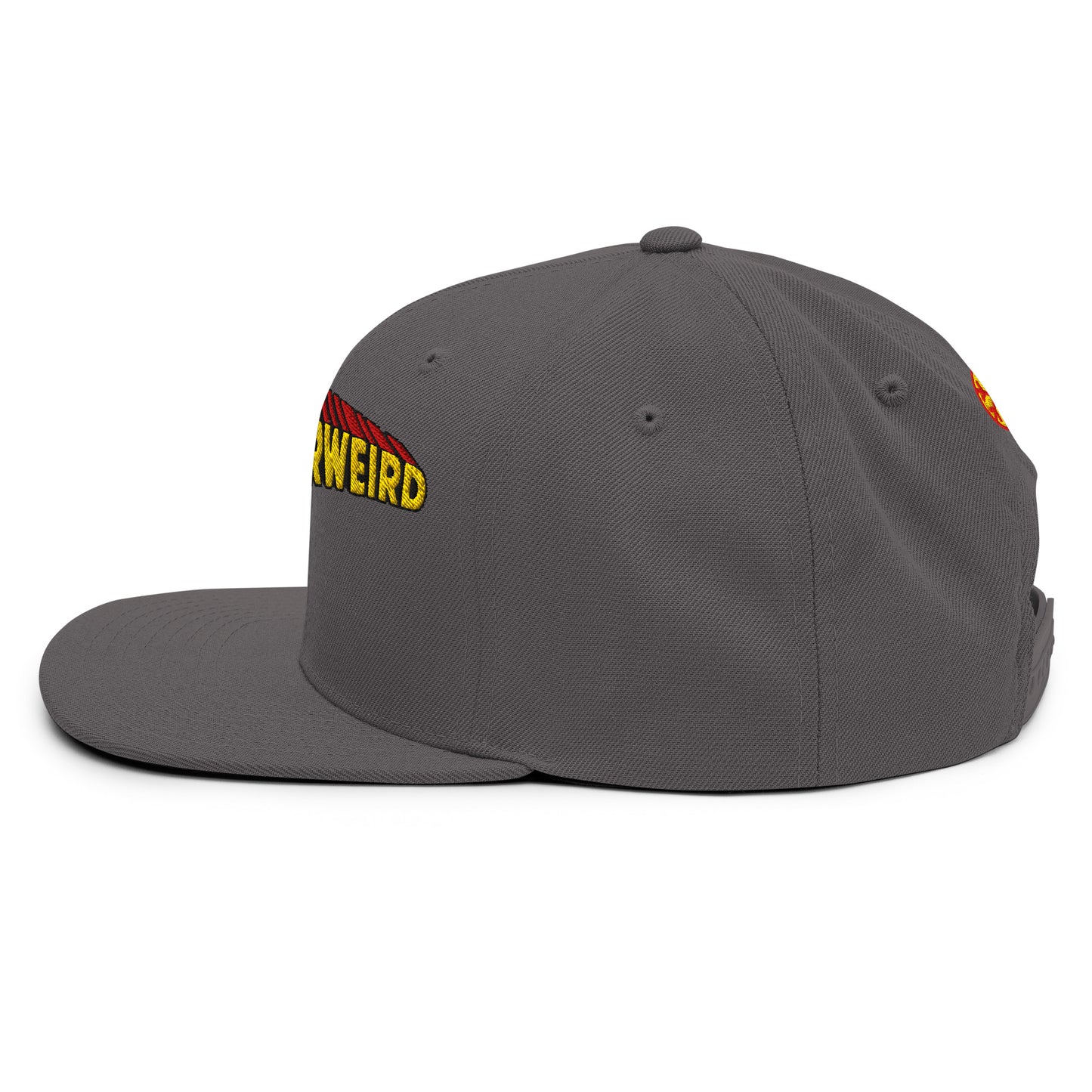 Gray-Superweird Snapback Hat from B.Different Clothing, left view, graffiti-inspired streetwear