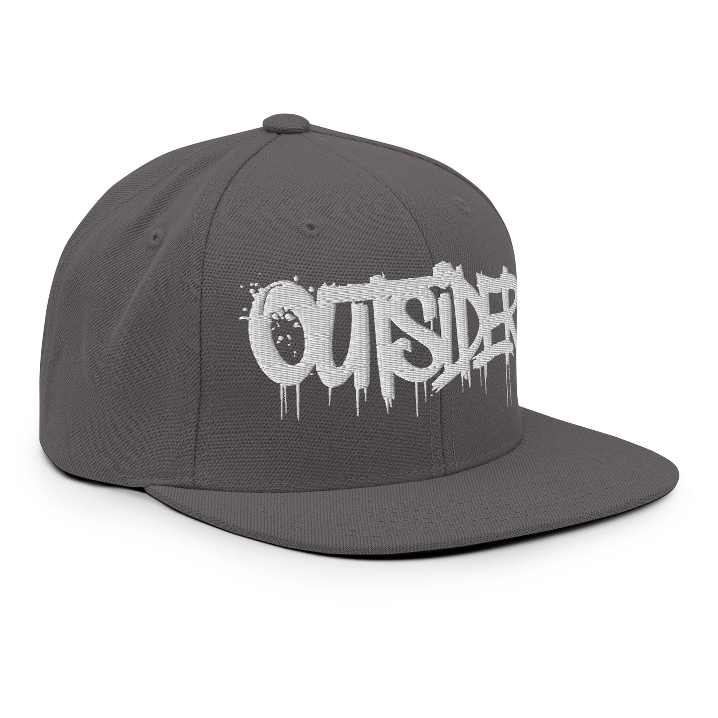 Darkgray-Outsider Graffiti Tag Snapback Hat from B.Different Clothing, 3/4 right view, graffiti-inspired streetwear