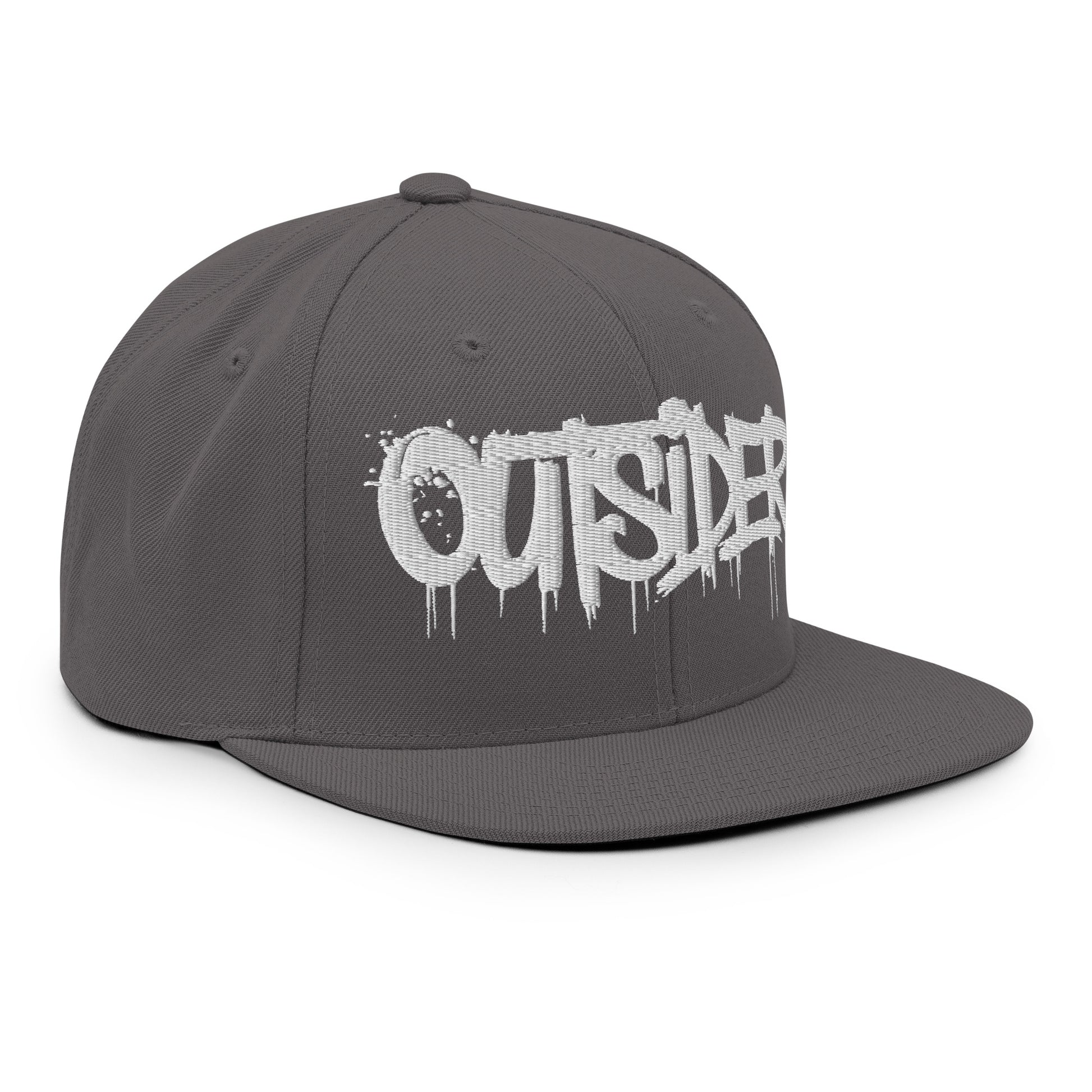 Darkgray-Outsider Graffiti Tag Snapback Hat from B.Different Clothing, 3/4 right view, graffiti-inspired streetwear