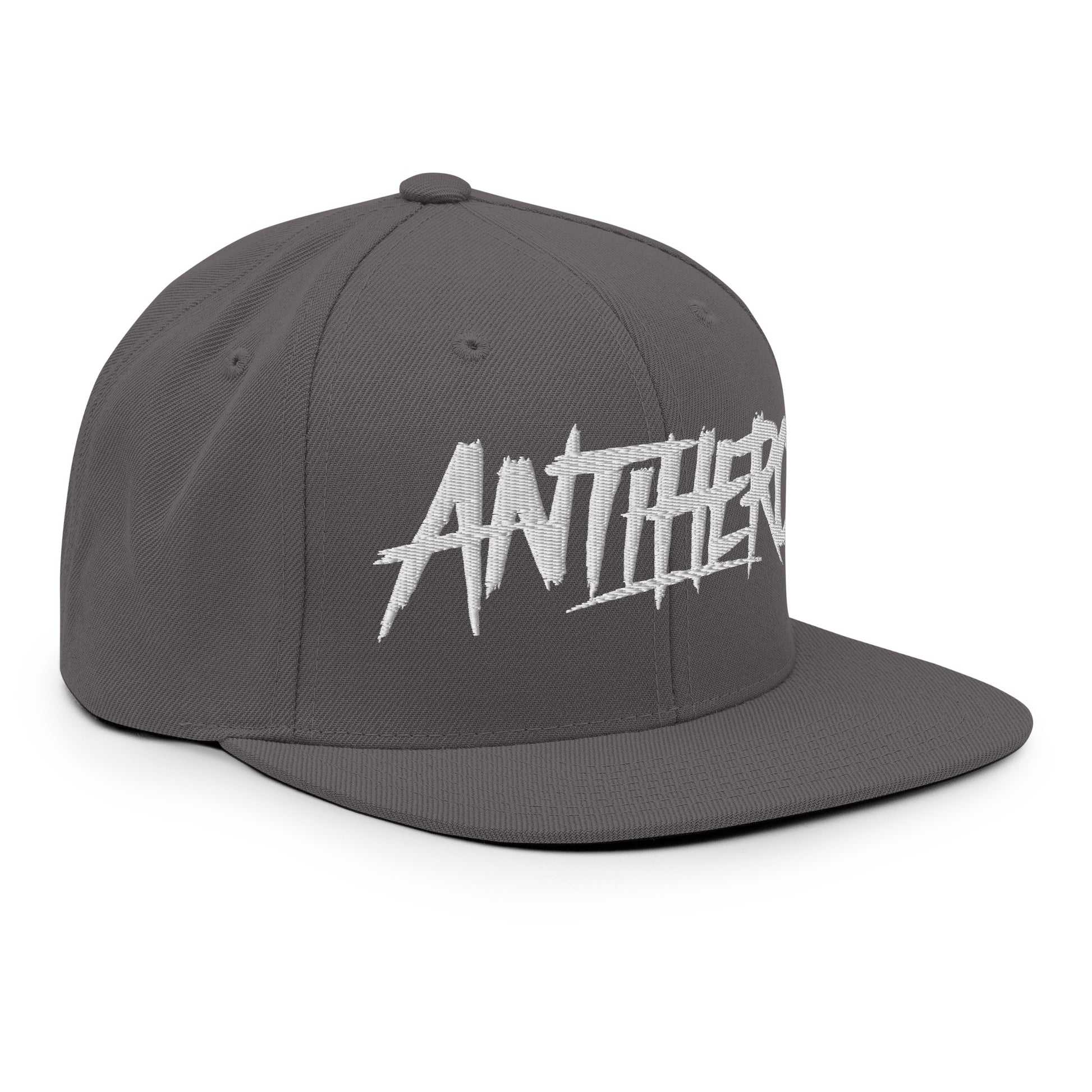 Gray-Antihero Graffiti Tag Snapback Hat from B.Different Clothing, 3/4 right view, graffiti-inspired streetwear