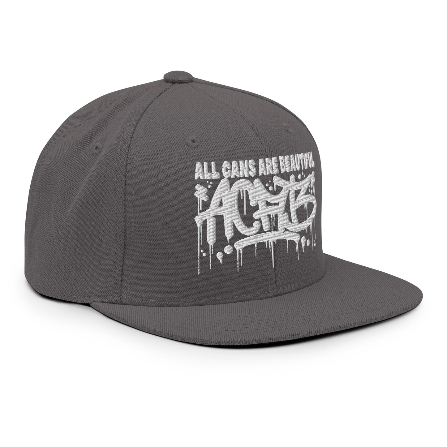 Darkgray-ACAB Graffiti Tag Snapback Hat from B.Different Clothing, 3/4 right view, graffiti-inspired streetwear