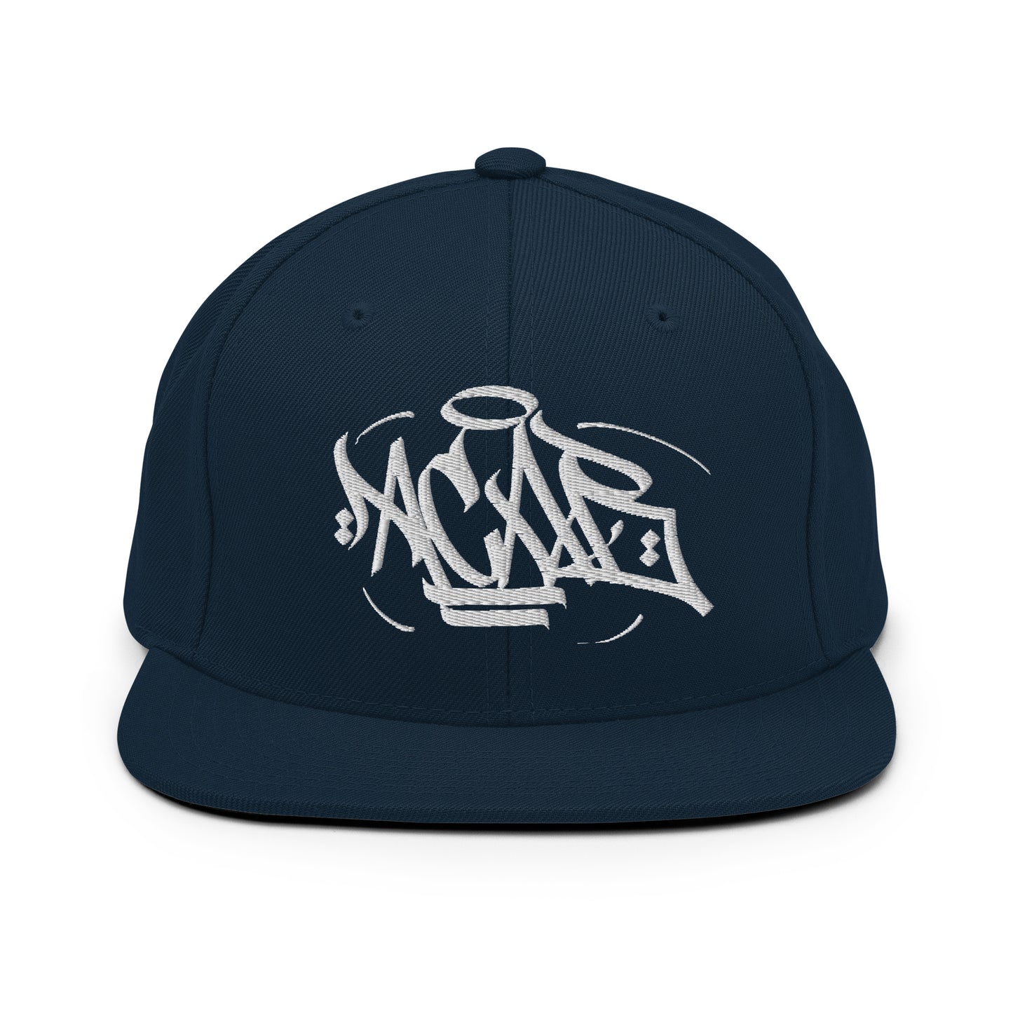 Navy-Acab Graffiti Tag Snapback Hat by Caos One from B.Different Clothing, front view, graffiti-inspired streetwear