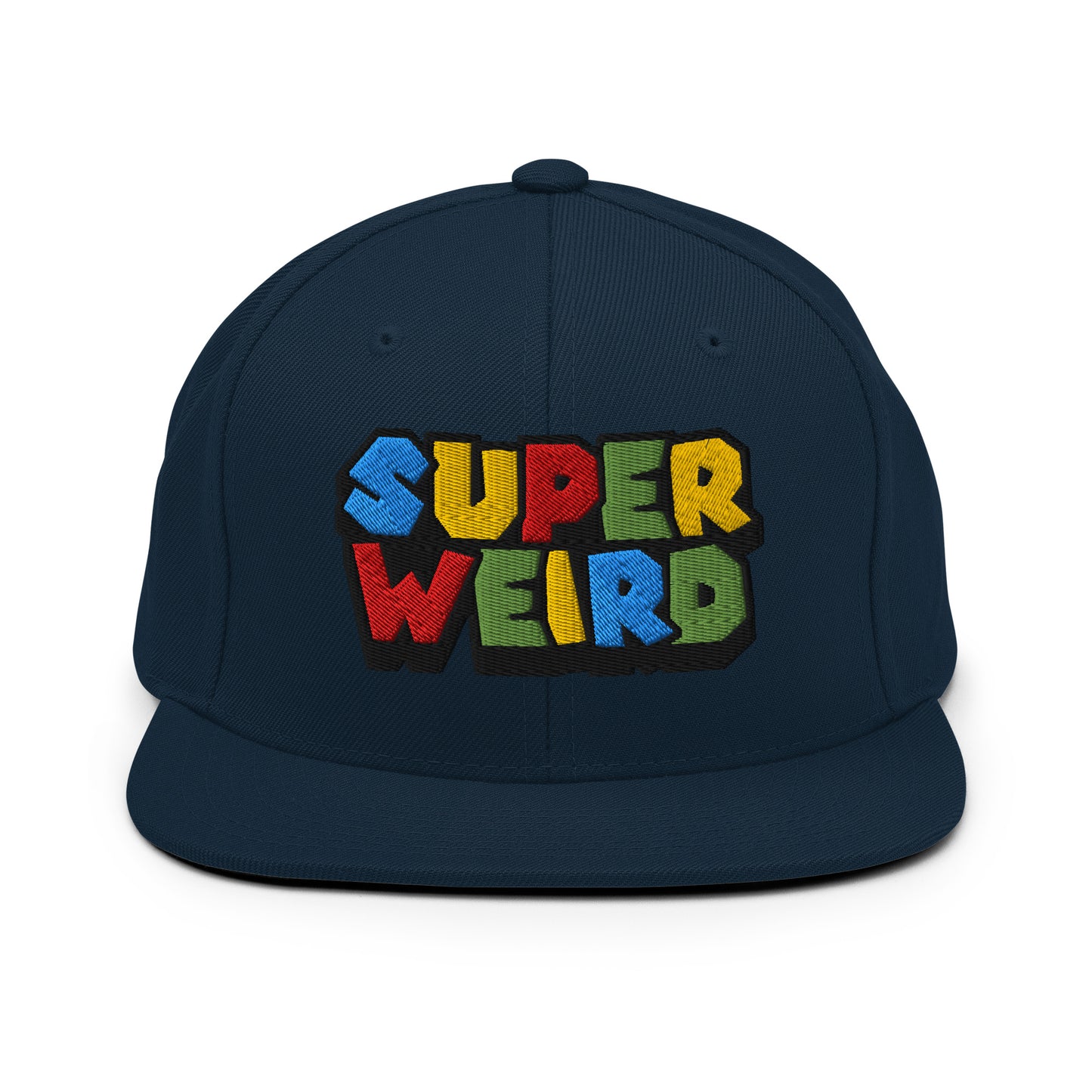 Navy-Super Weird Bros Snapback Hat from B.Different Clothing, front view, graffiti-inspired streetwear
