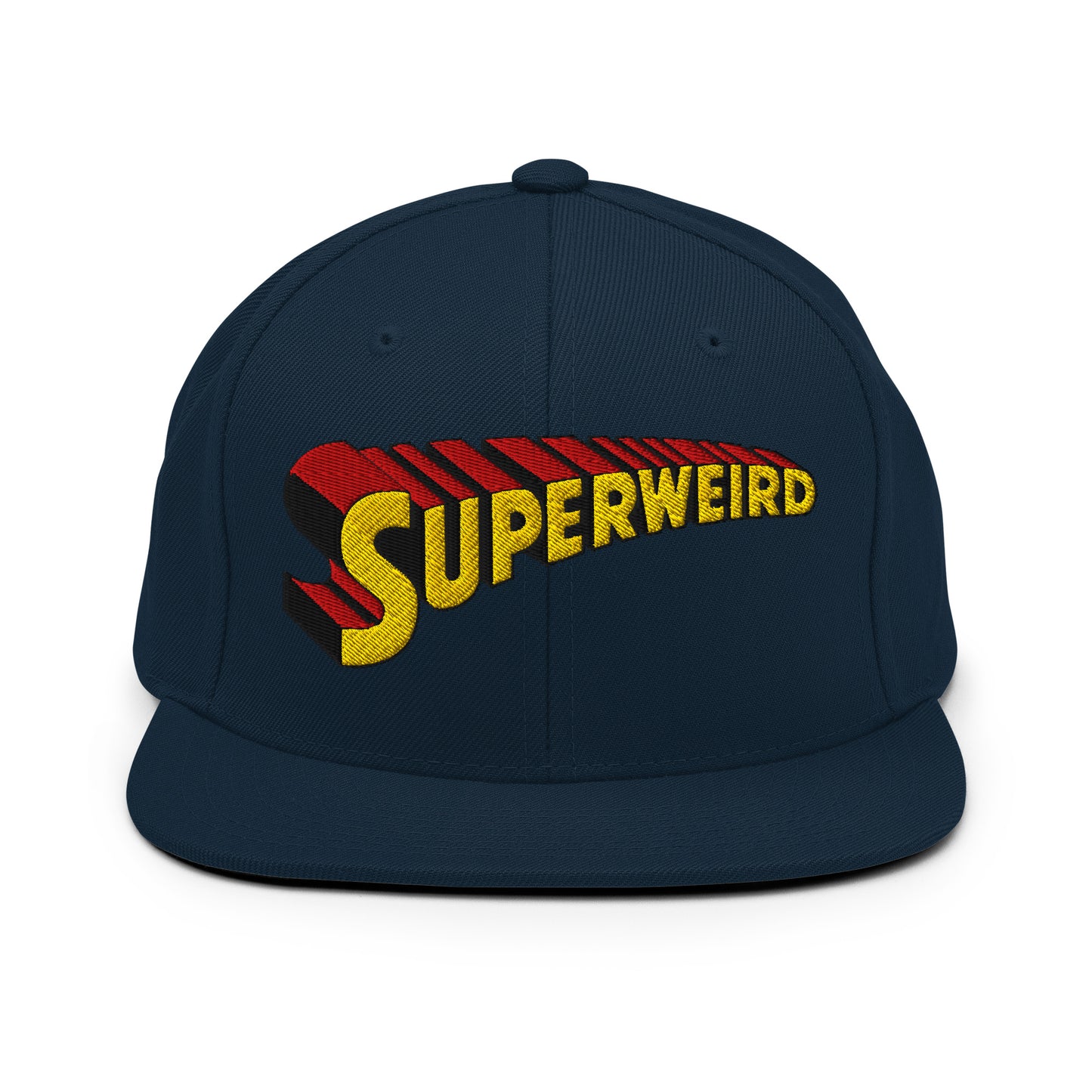 Navy-Superweird Snapback Hat from B.Different Clothing, front view, graffiti-inspired streetwear