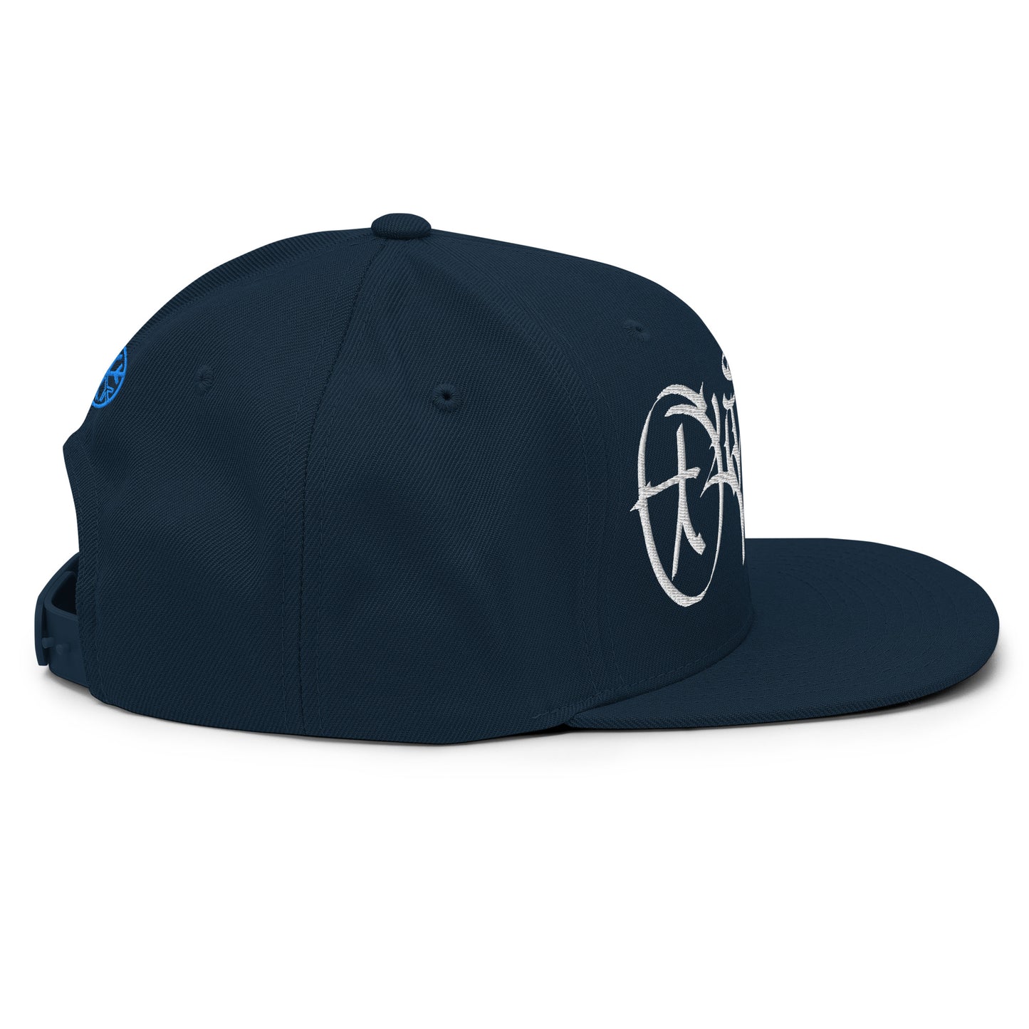Navy-Outsider Graffiti Tag Snapback Hat by Caos One from B.Different Clothing, right view, graffiti-inspired streetwear