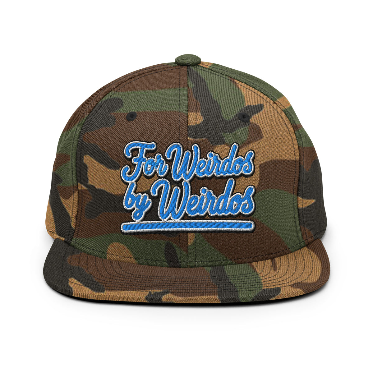 Camo-For Weirdos by Weirdos Snapback Hat from B.Different Clothing, front view, graffiti-inspired streetwear