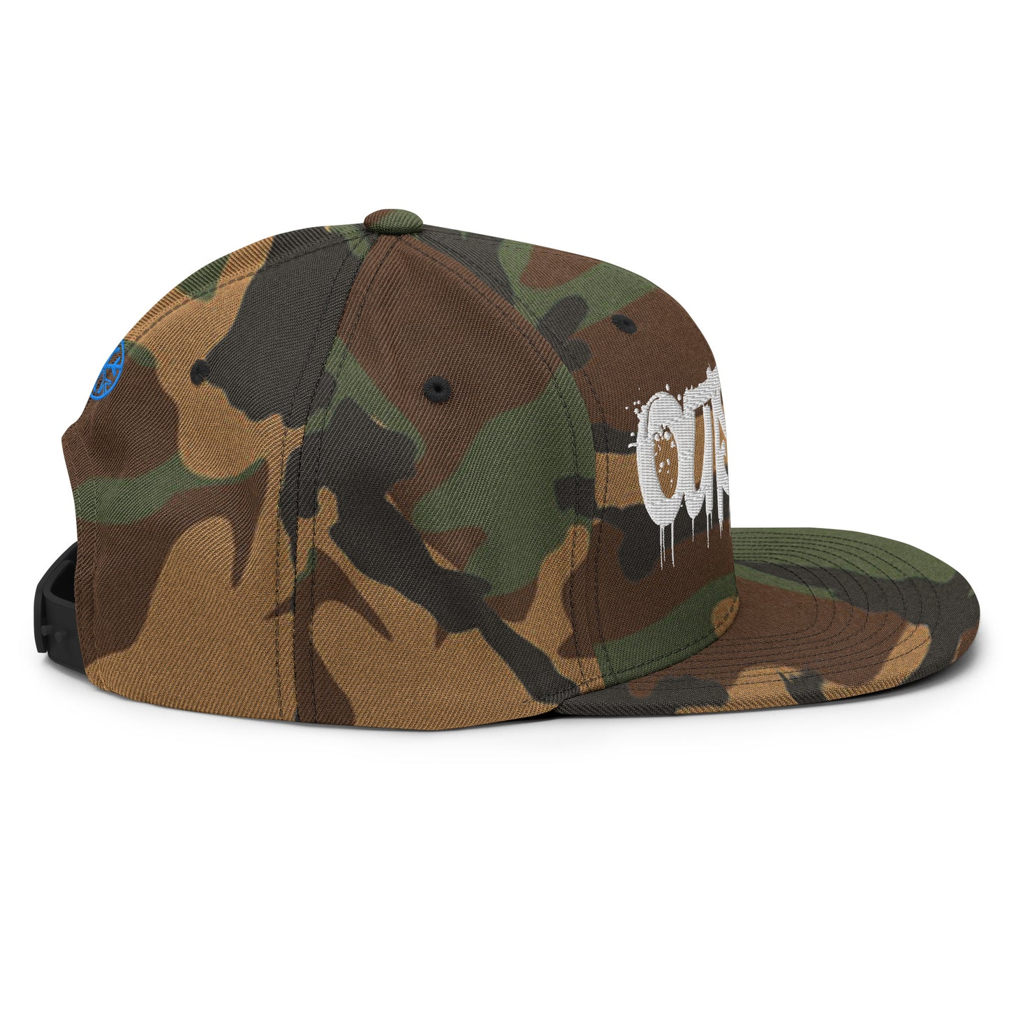 Camo-Outsider Graffiti Tag Snapback Hat from B.Different Clothing, right view, graffiti-inspired streetwear