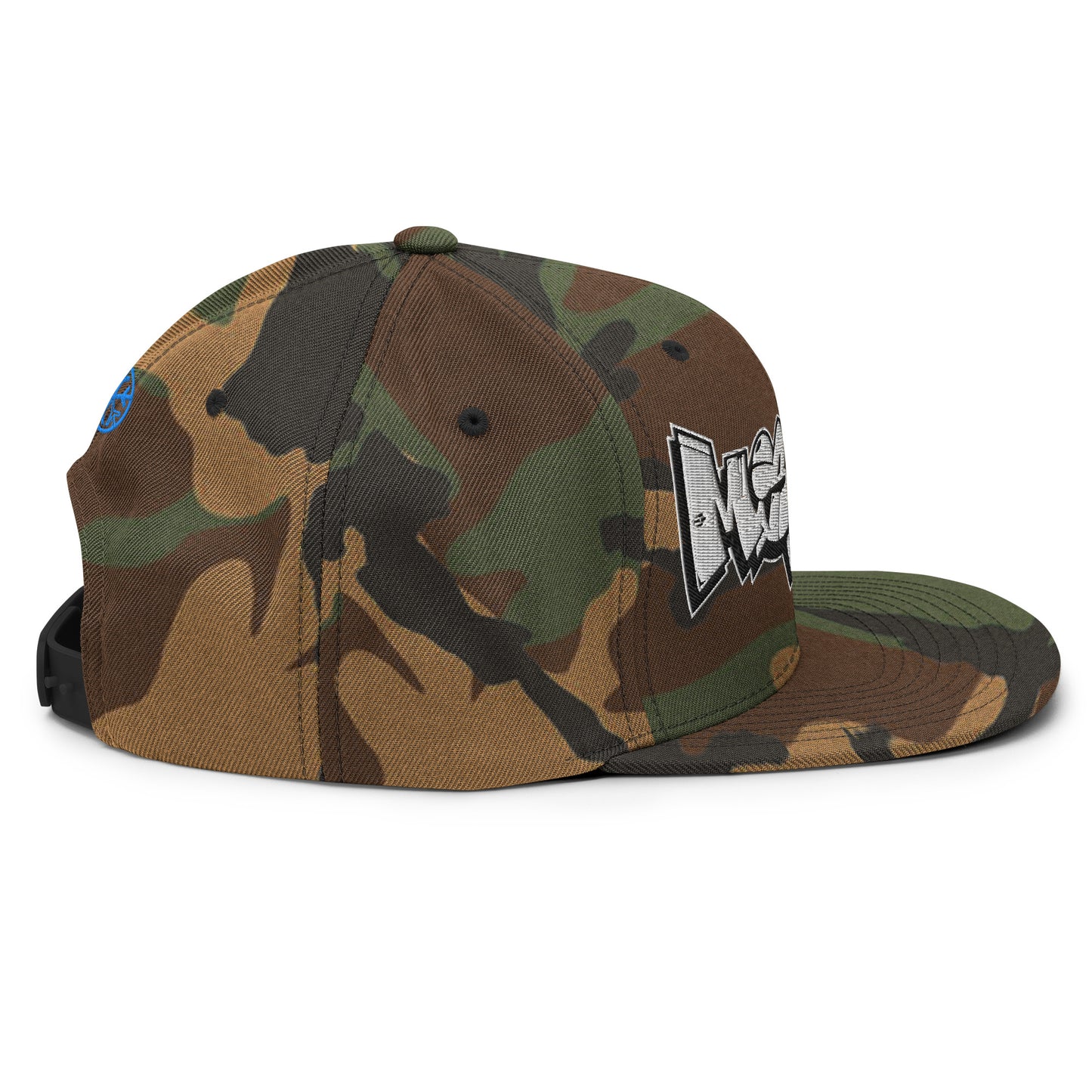 Camo-Mission Graffiti Piece Snapback Hat from B.Different Clothing, right view, graffiti-inspired streetwear
