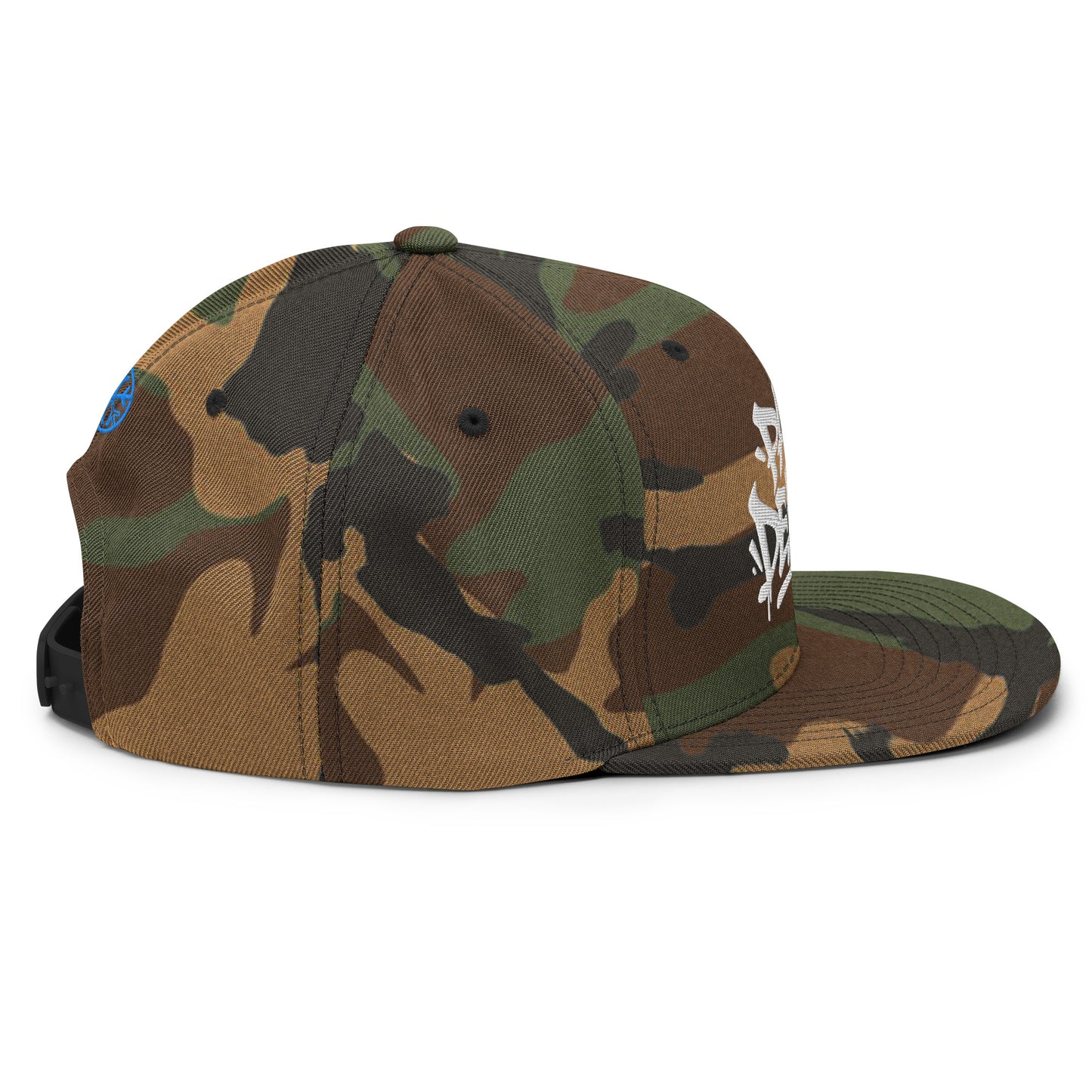 Camo-Paint Dealer Graffiti Tag Snapback Hat from B.Different Clothing, right view, graffiti-inspired streetwear