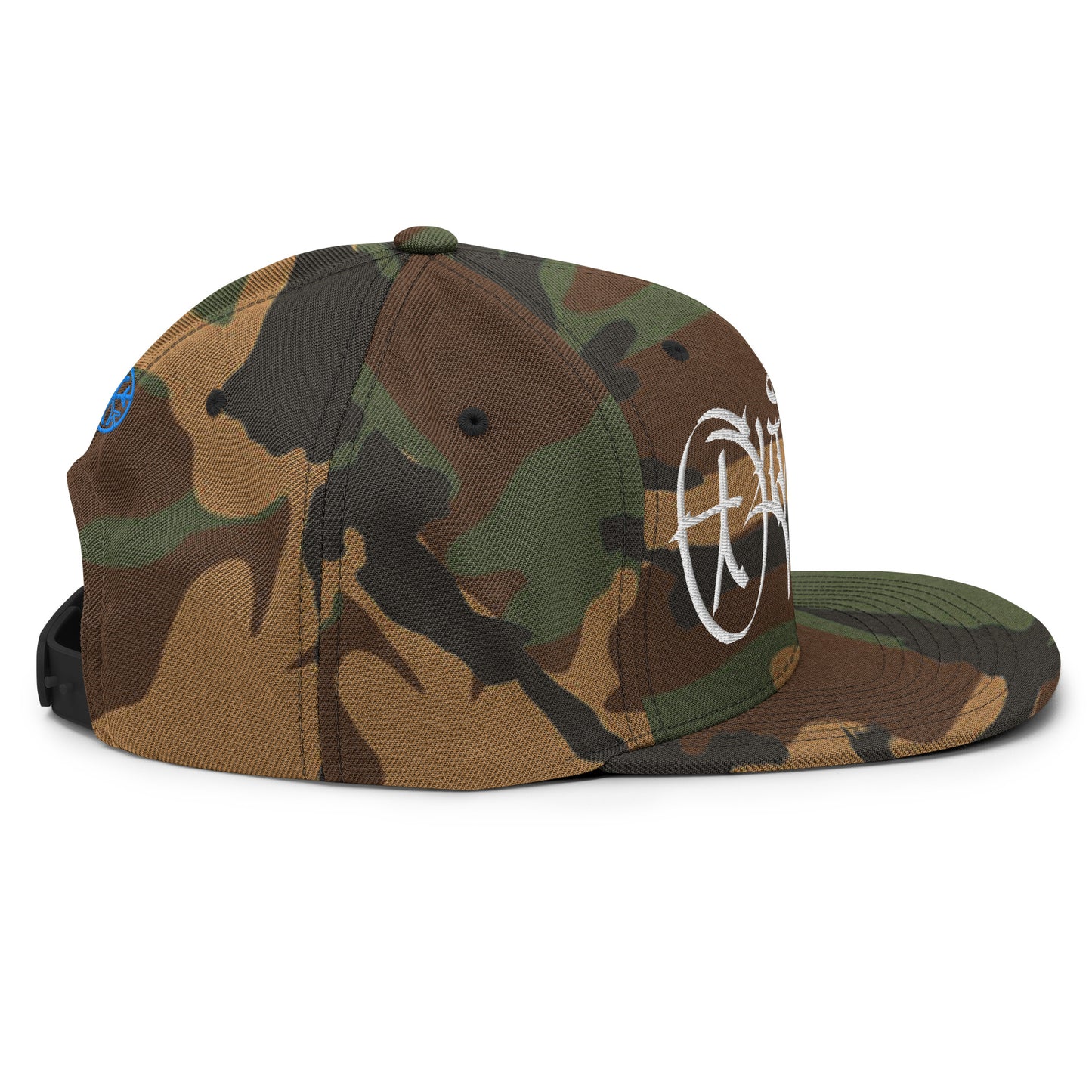 Camo-Outsider Graffiti Tag Snapback Hat by Caos One from B.Different Clothing, right view, graffiti-inspired streetwear