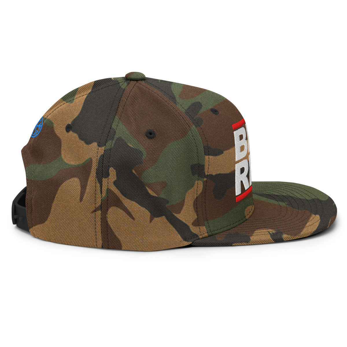 Camo-BDFRNT OG Snapback Hat from B.Different Clothing, right side, graffiti-inspired streetwear