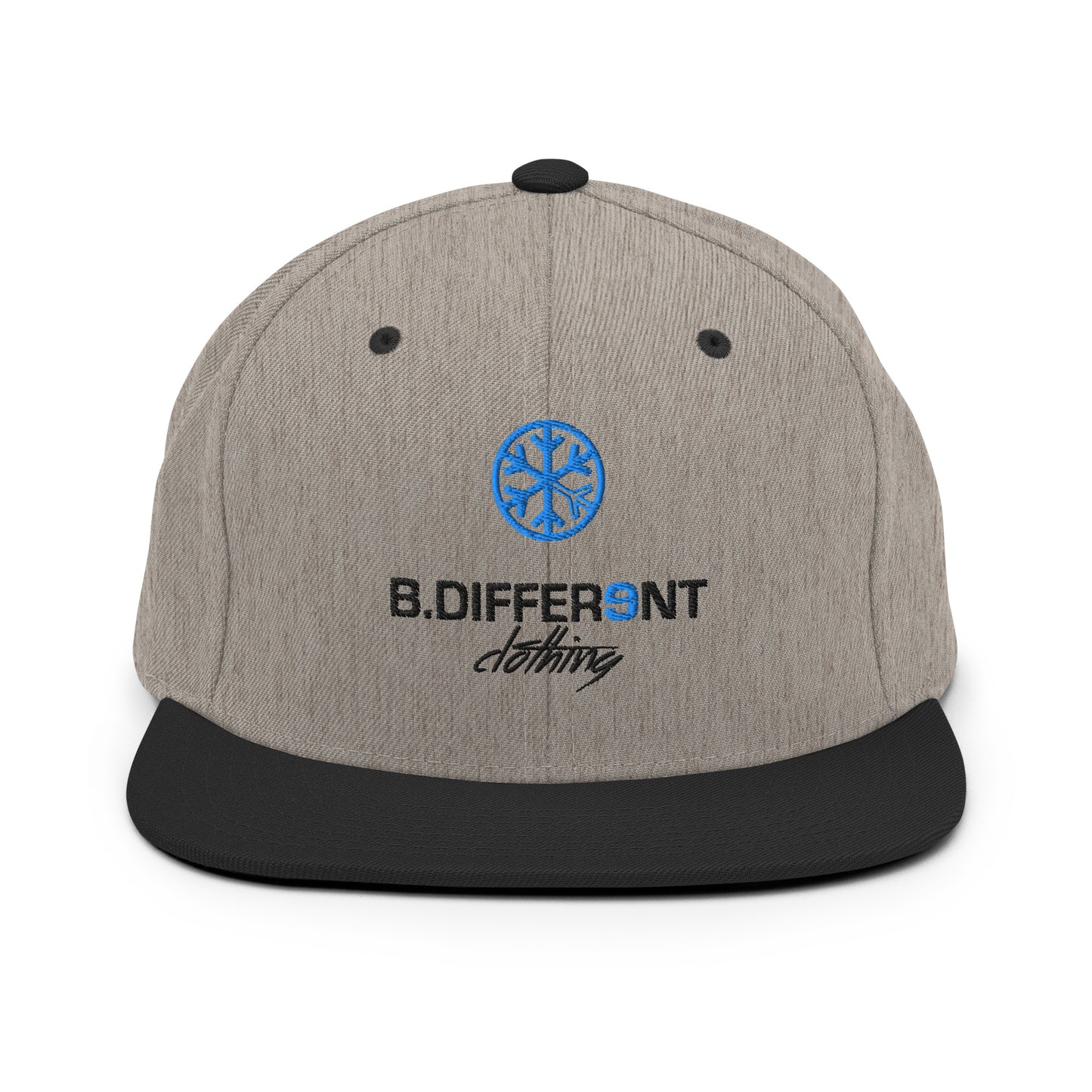 Gray-Logo Snapback Hat from B.Different Clothing, front view, graffiti-inspired streetwear