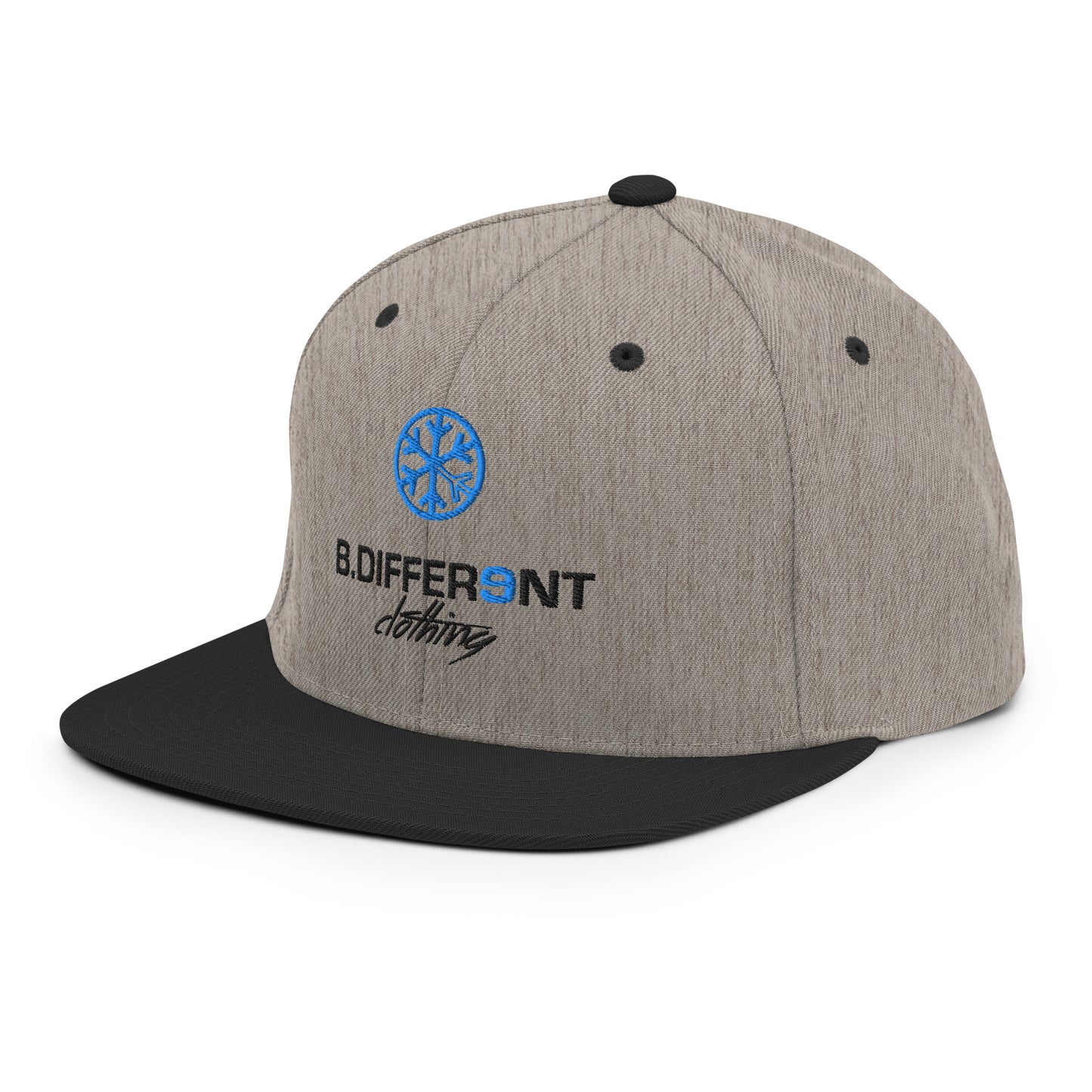 Gray-Logo Snapback Hat from B.Different Clothing, 3/4 left view, graffiti-inspired streetwear
