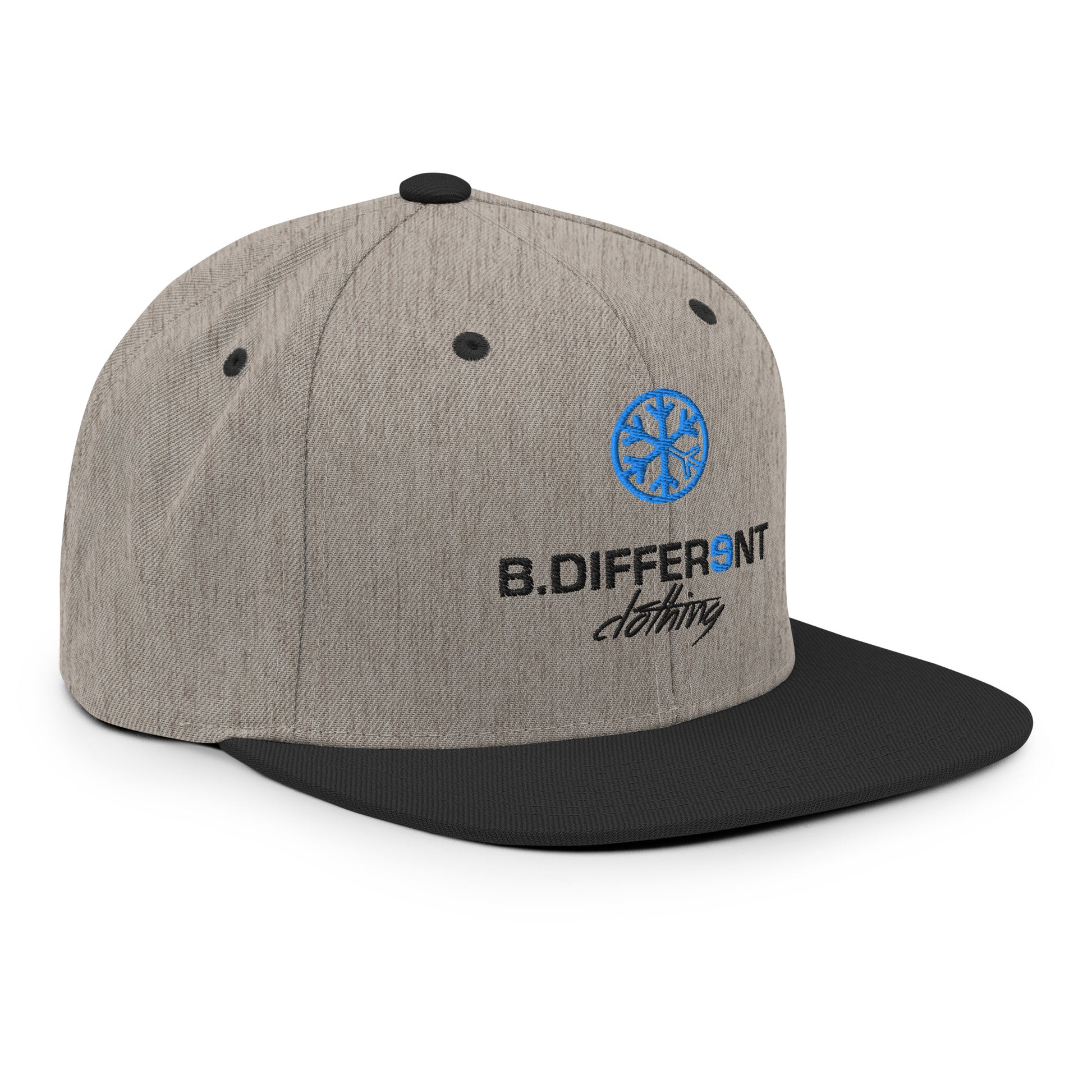 Gray-Logo Snapback Hat from B.Different Clothing, 3/4 right view, graffiti-inspired streetwear