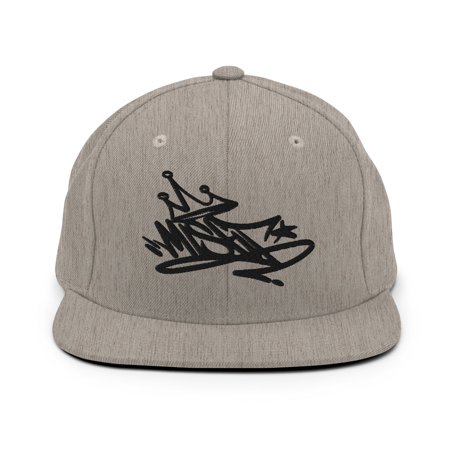 Gray-Misfit Graffiti Tag Snapback Hat from B.Different Clothing, front view, graffiti-inspired streetwear