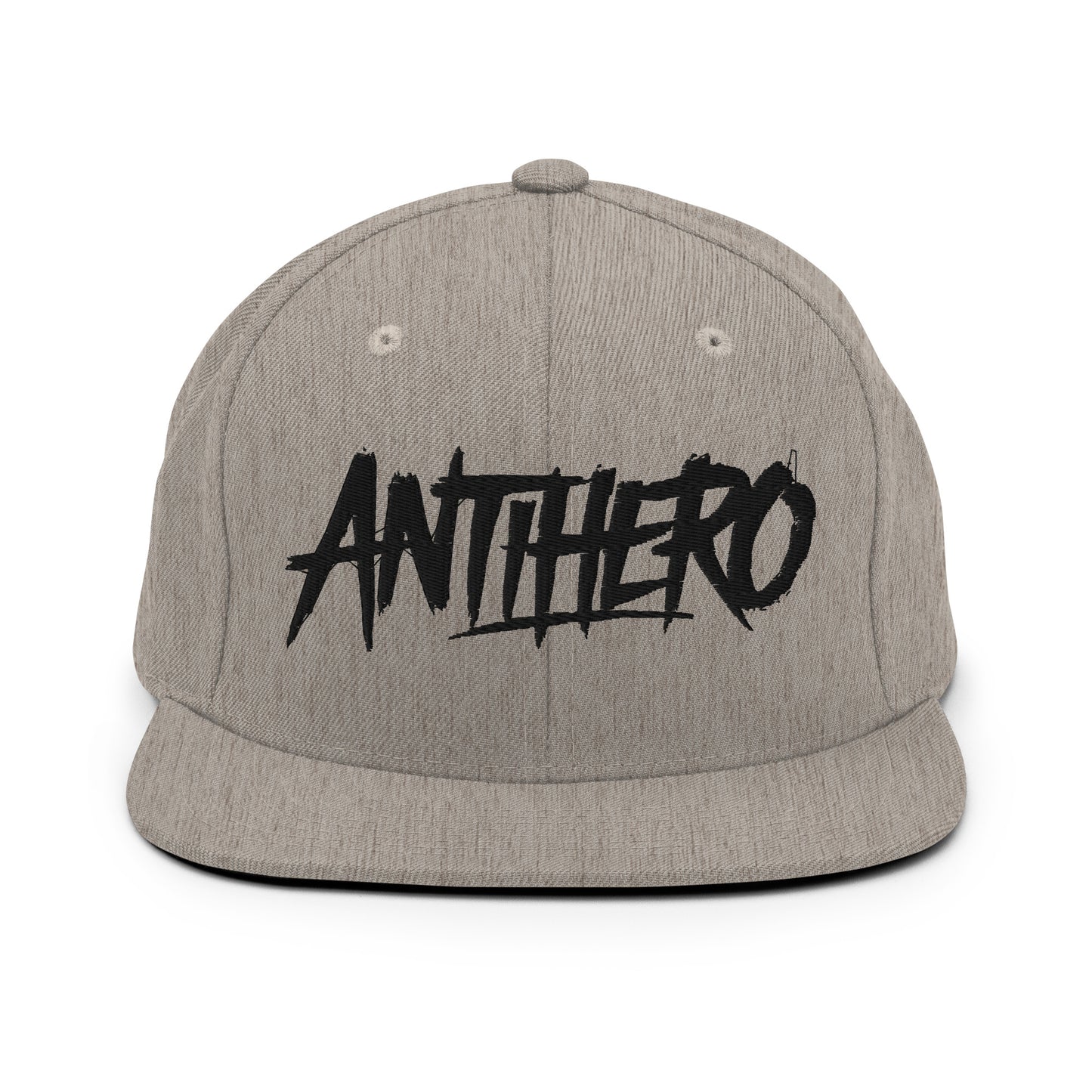 Gray-Antihero Graffiti Tag Snapback Hat from B.Different Clothing, front view, graffiti-inspired streetwear