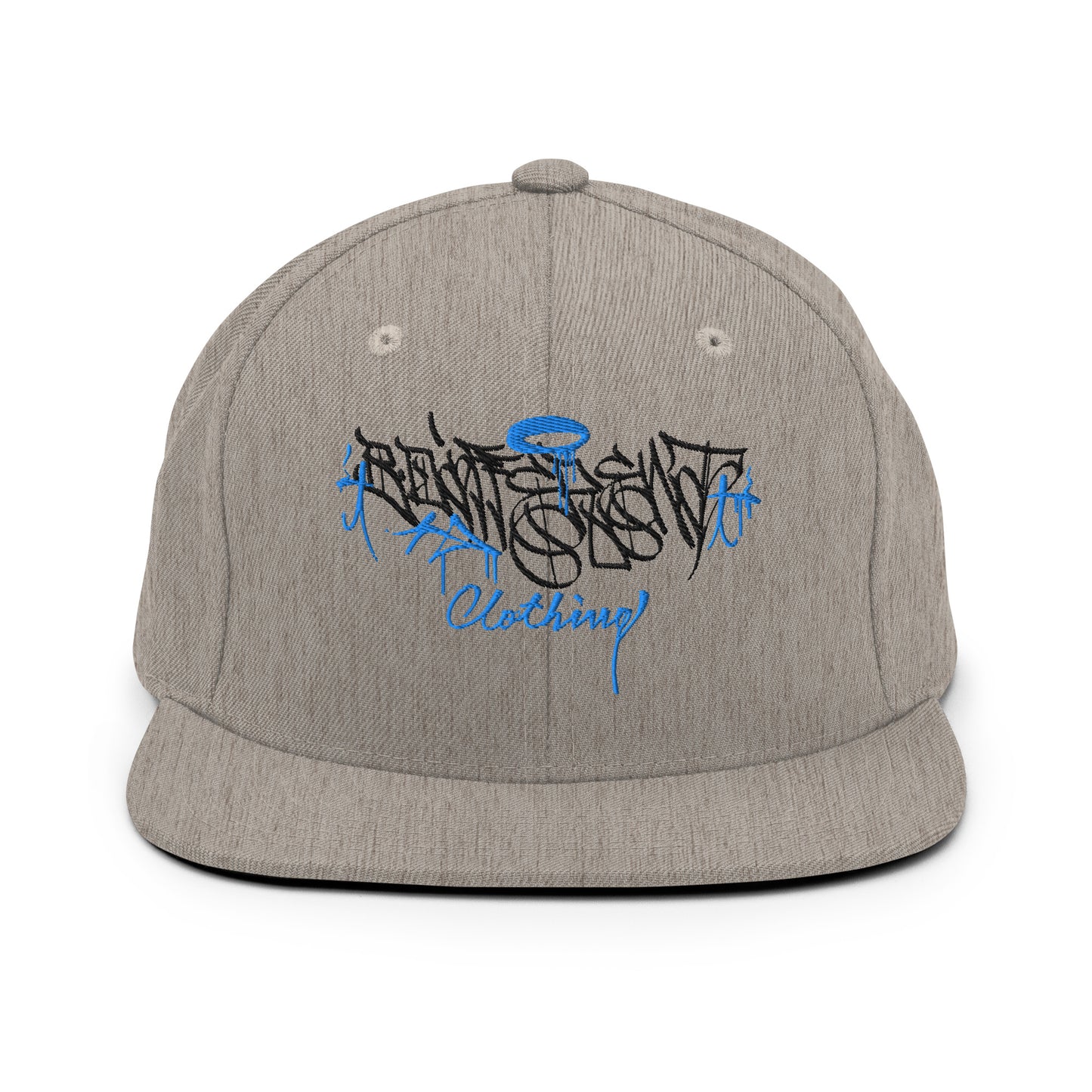Gray-Caos One Collab Graffiti Snapback Hat from B.Different Clothing, front view, graffiti-inspired streetwear