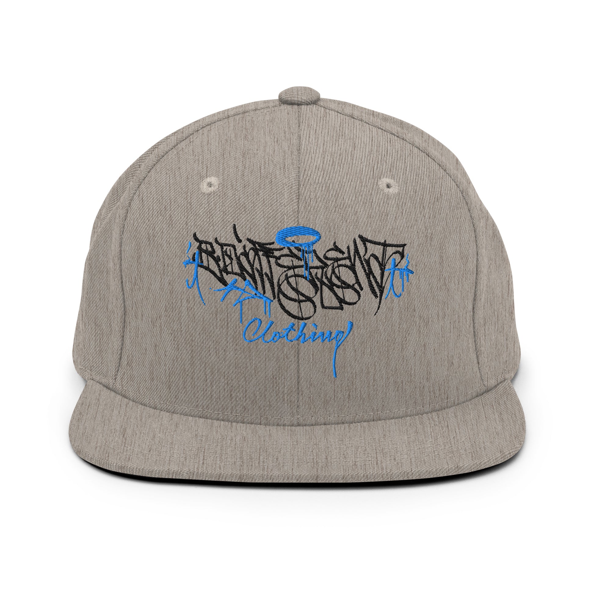 Gray-Caos One Collab Graffiti Snapback Hat from B.Different Clothing, front view, graffiti-inspired streetwear