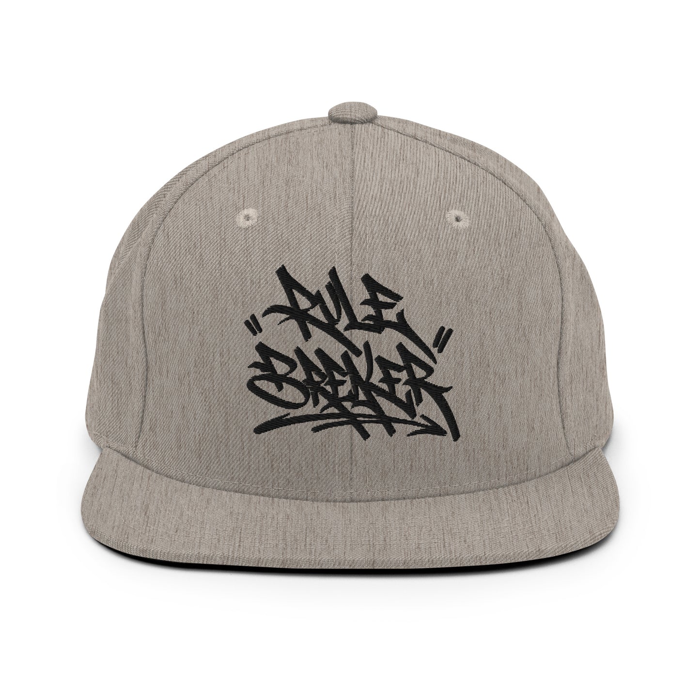 Gray-Rule Breaker Graffiti Tag Snapback Hat from B.Different Clothing, front view, graffiti-inspired streetwear