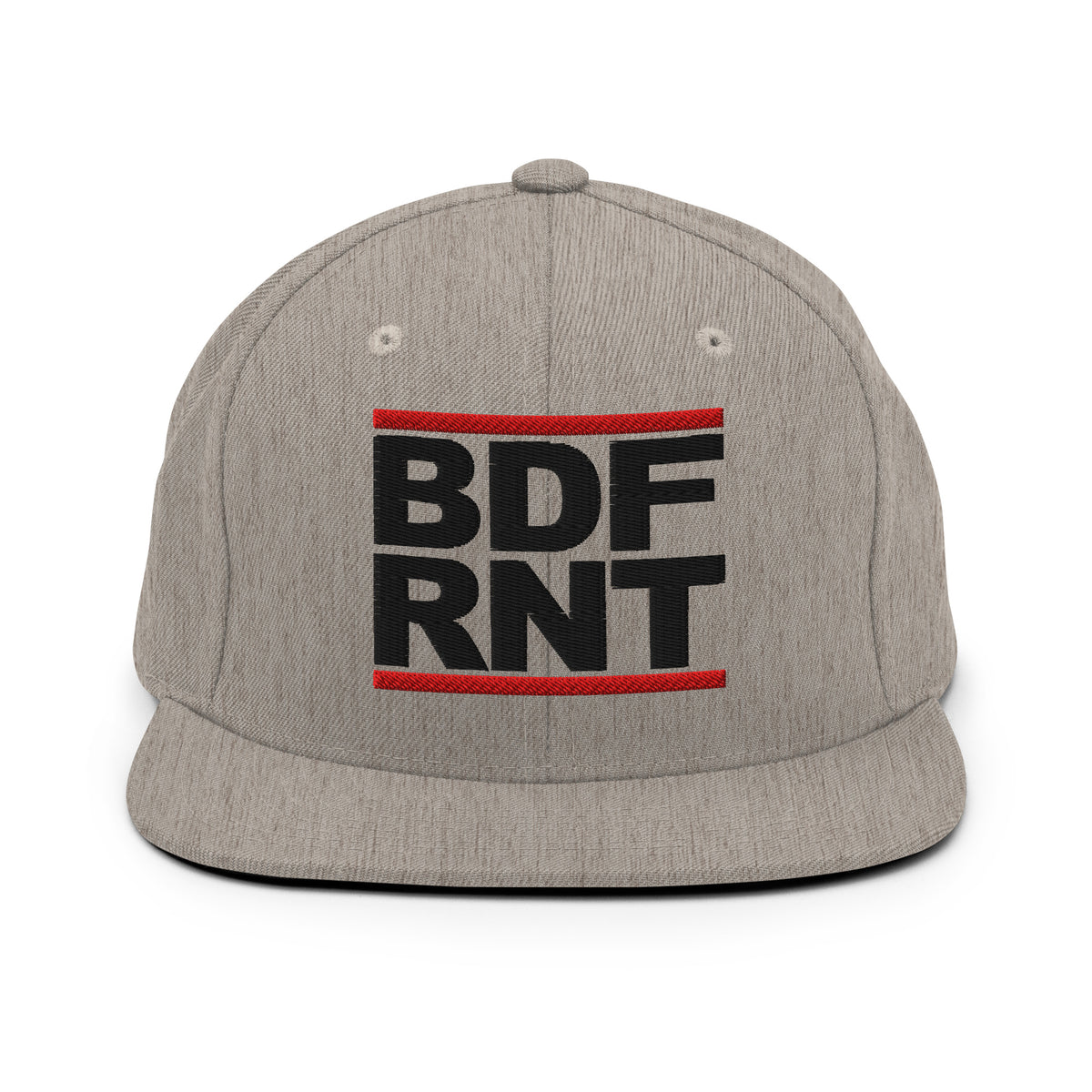 Gray-BDFRNT OG Snapback Hat from B.Different Clothing, front view, graffiti-inspired streetwear