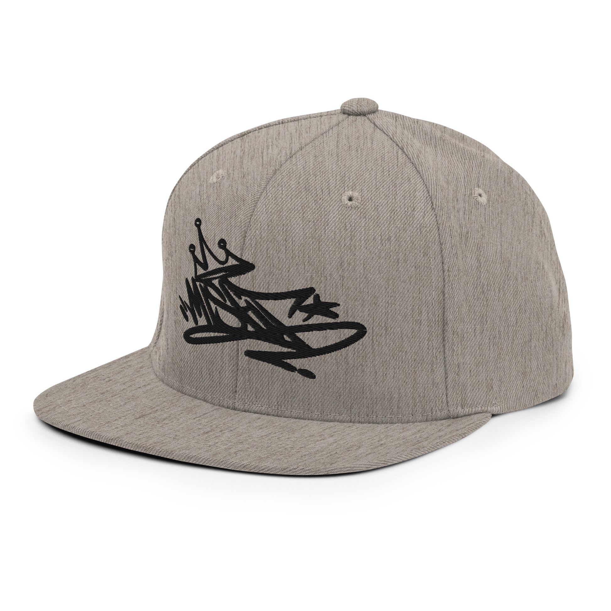 Gray-Misfit Graffiti Tag Snapback Hat from B.Different Clothing, 3/4 left view, graffiti-inspired streetwear