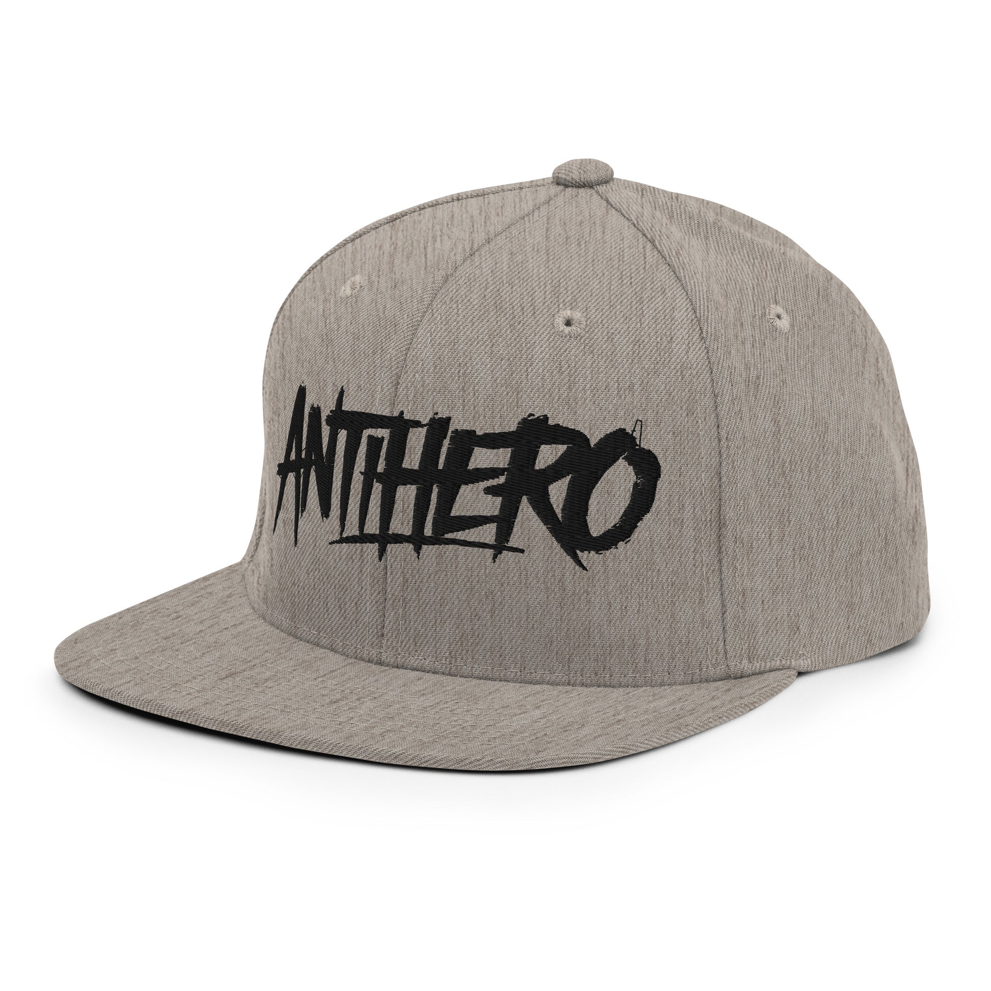 Gray-Antihero Graffiti Tag Snapback Hat from B.Different Clothing, 3/4 left view, graffiti-inspired streetwear