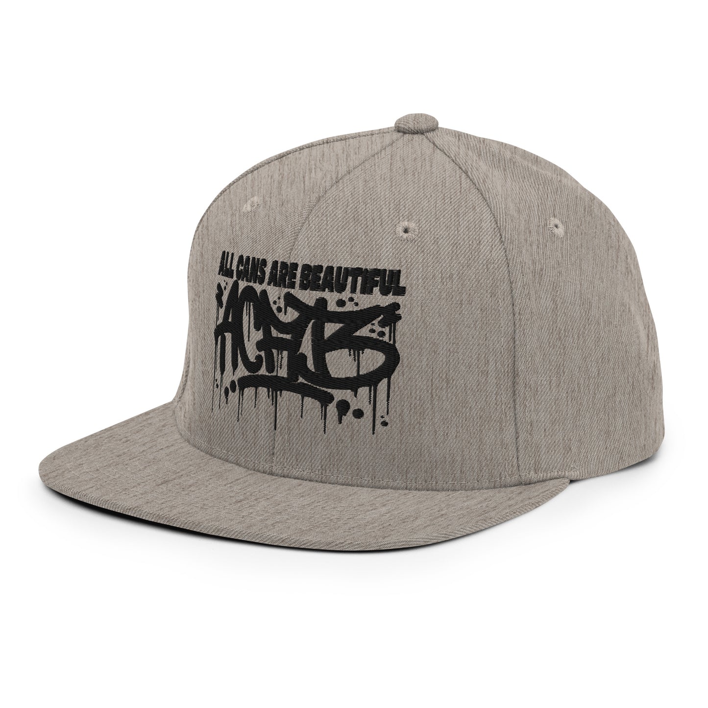 Gray-ACAB Graffiti Tag Snapback Hat from B.Different Clothing, 3/4 left view, graffiti-inspired streetwear