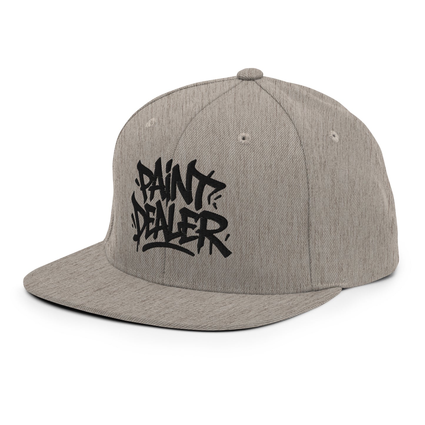 Gray-Paint Dealer Graffiti Tag Snapback Hat from B.Different Clothing, 3/4 left view, graffiti-inspired streetwear